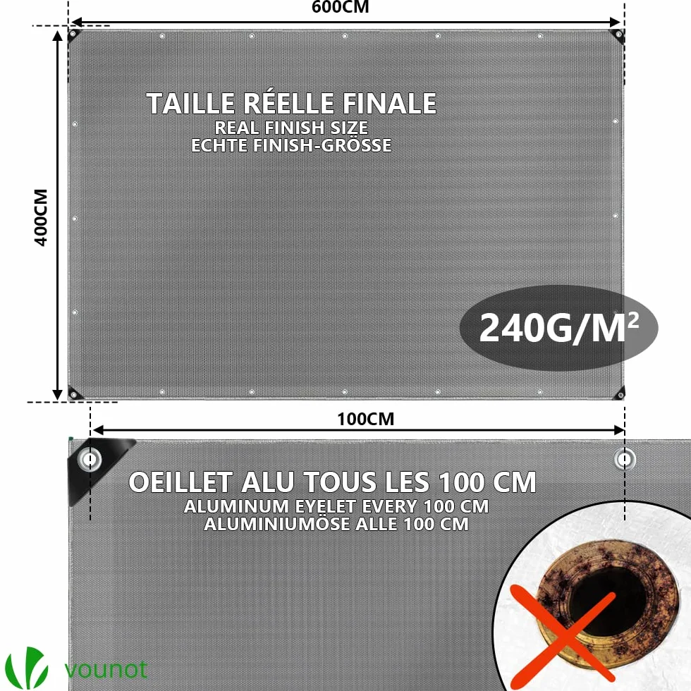 VOUNOT Telo Impermeabile Esterno 4x6m PE 240 g/m² Grigio Nero