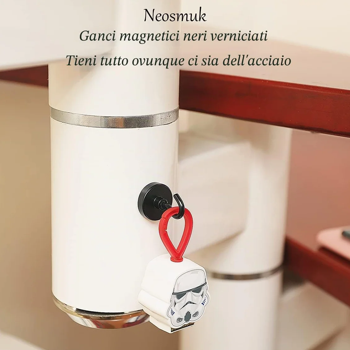 Magneti Magnetici Neri Resistenti 45.4 kg Extra Forte, Gancio in Metallo per Frigorifero, Confezione da 4