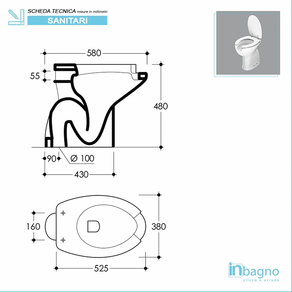 Water per disabili con apertura frontale H. 51 cm ceramica bianca lucida