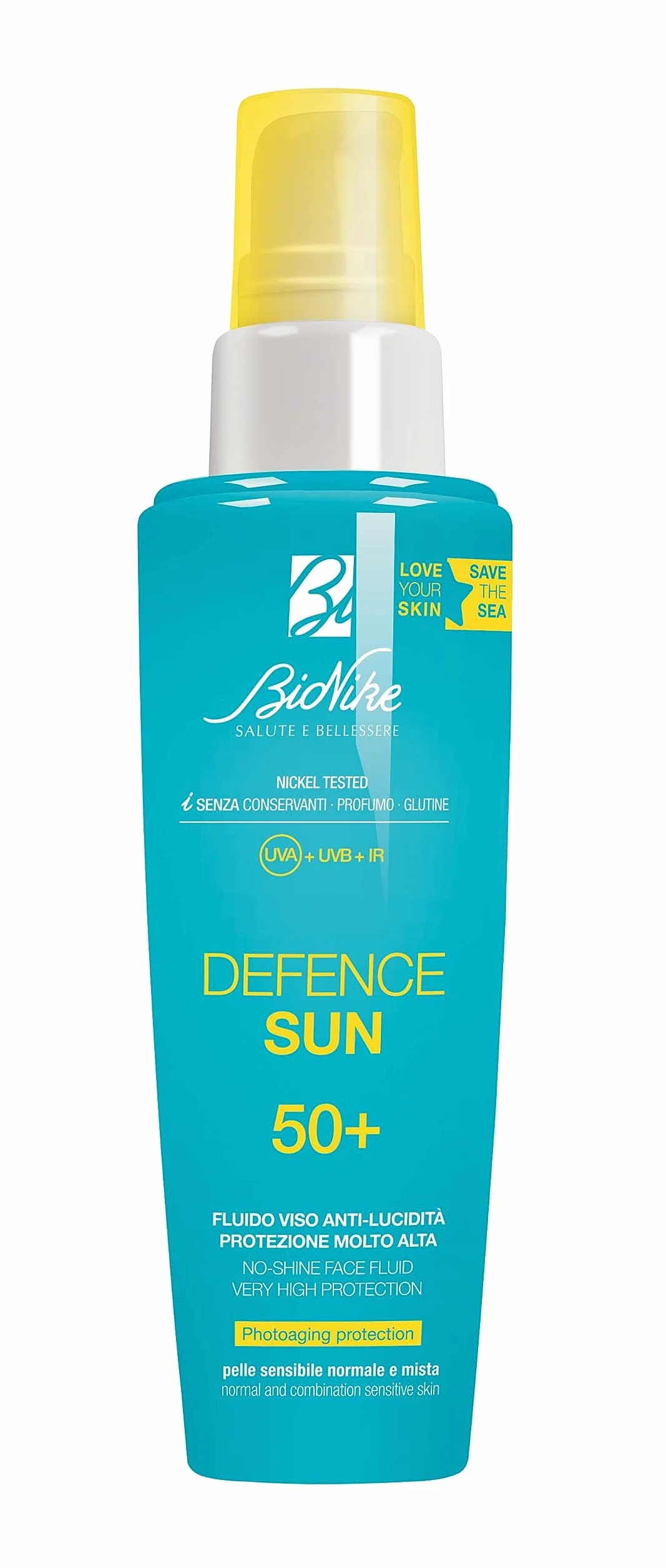 Bionike Defence Sun - Fluido Solare Viso Anti-Lucidità Effetto Matte, per Pelli Normali e Miste, Azione Opacizzante e Antiossidante, Waterproof, Rafforza e Ripara la Pelle, 50 ml