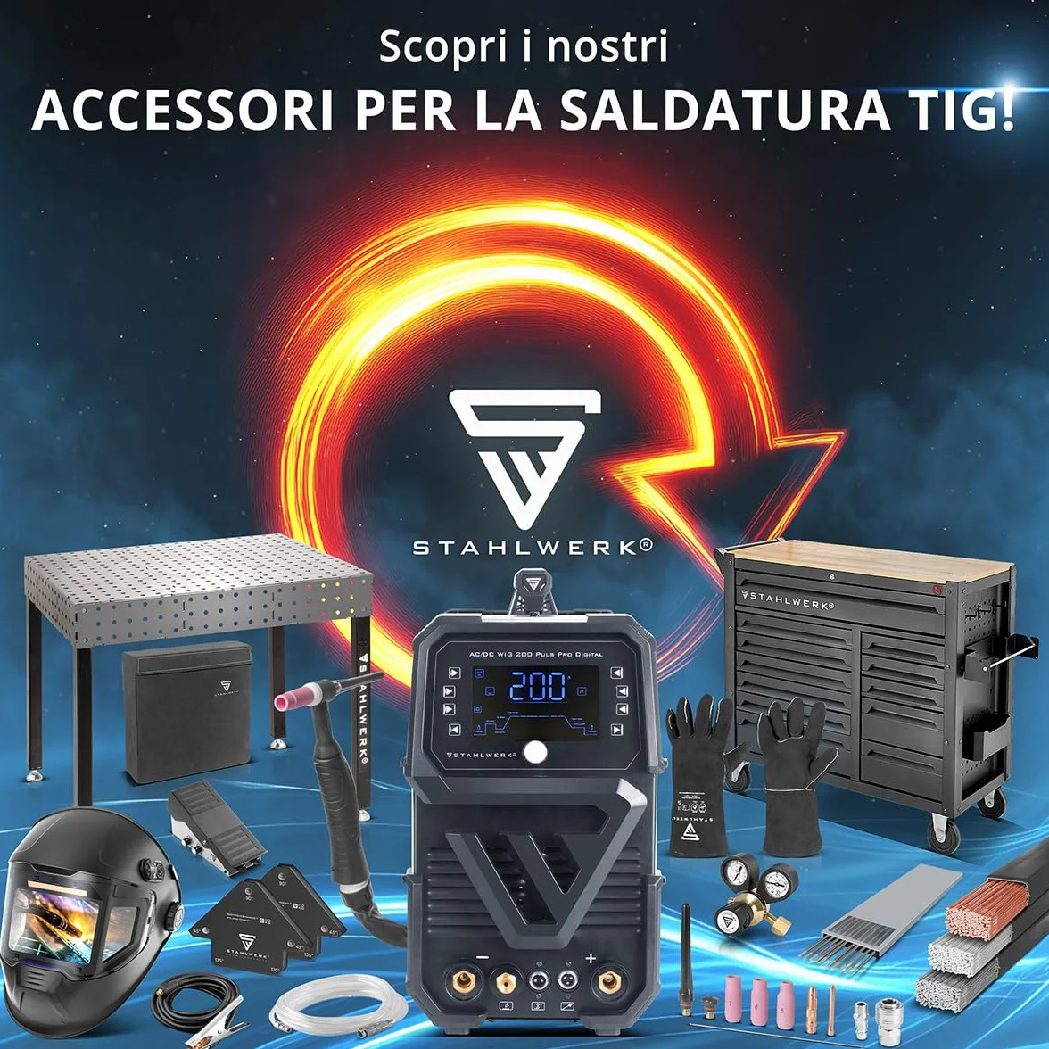 STAHLWERK Saldatrice 2-in-1 AC/DC TIG 200 ST TIG MMA 200 A HF Hotstart Anti-Stick IGBT