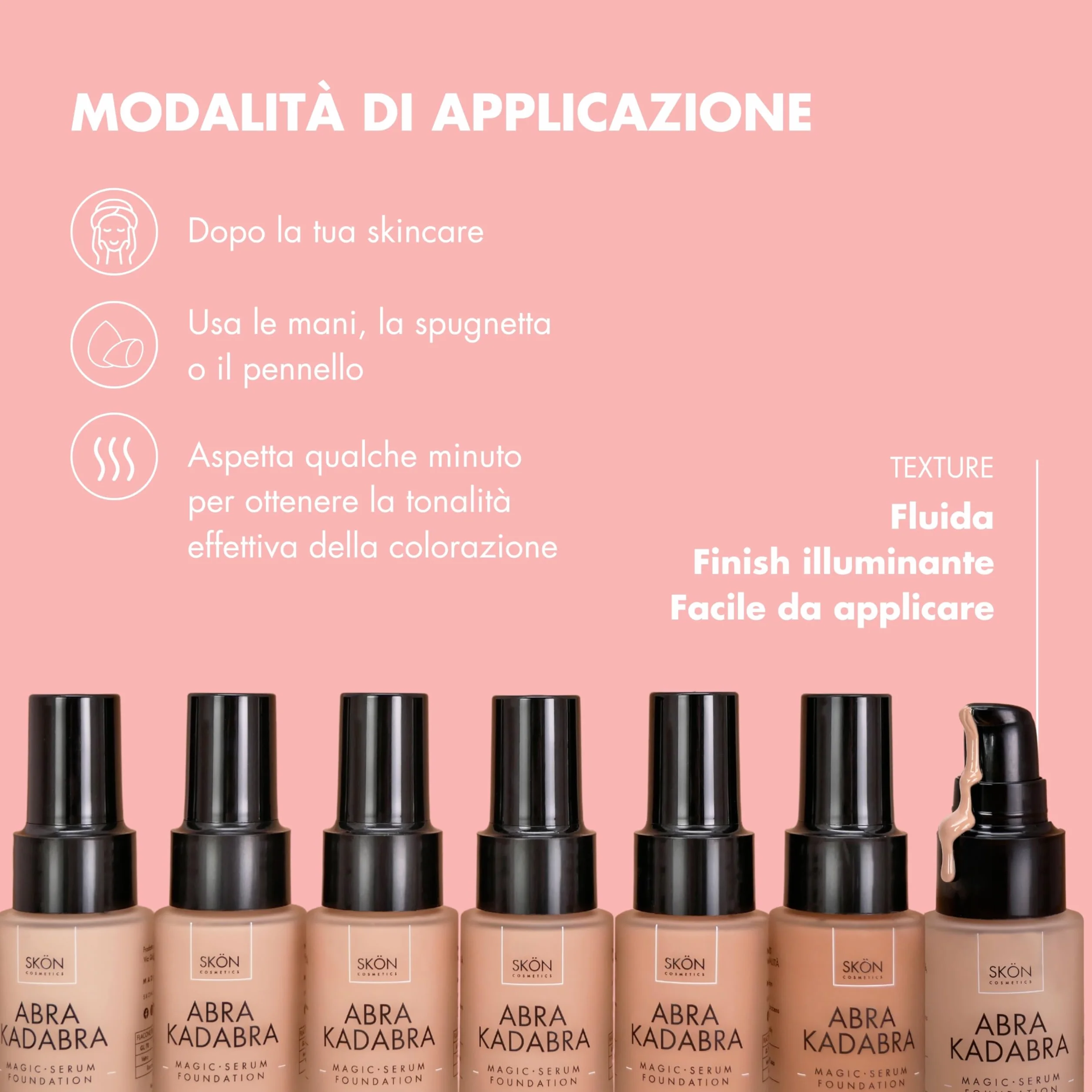 Skön Abrakadabra Glow - Siero Fondotinta con Protezione Solare SPF30, Siero Viso Acido Ialuronico con Olio di Cocco e Vitamina E per Incarnato Uniforme e Luminoso - per Tutti i Tipi di Pelle, 30 ml