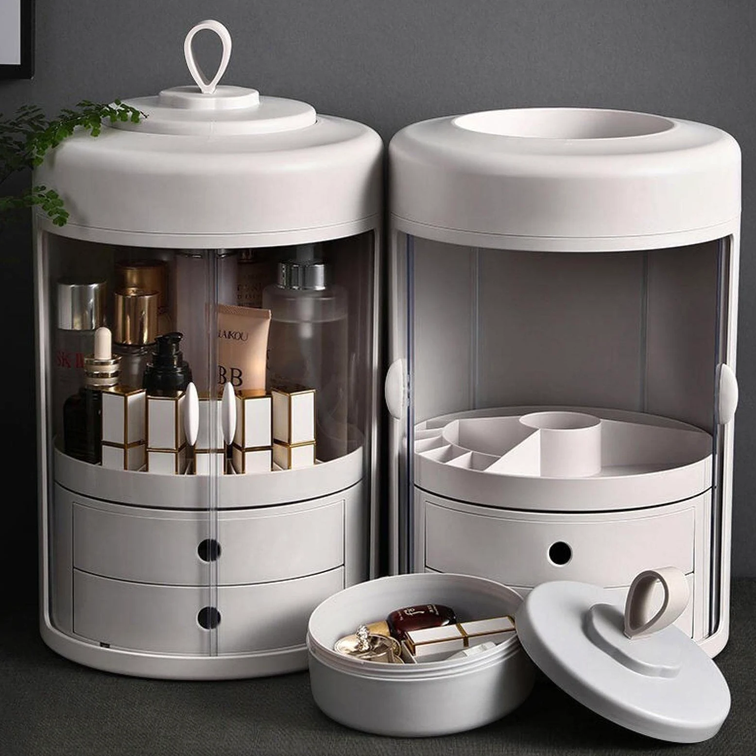 Casa Moda Cassetto Impermeabile Scatola portaoggetti Porta pennelli Desktop Gioielli in Acrilico Organizzatore cosmetico per la Cura della Pelle Grigio