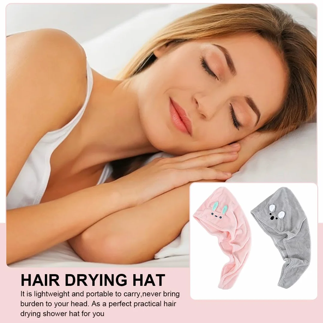 Asciugamano a Turbante per Asciugare i Capelli, 2 Pezzi, Carino Avvolgere la Testa, Asciugamano Capelli Turbante con Bottone, Pratico, Turbante Super Assorbente per Capelli Corti e Lunghi