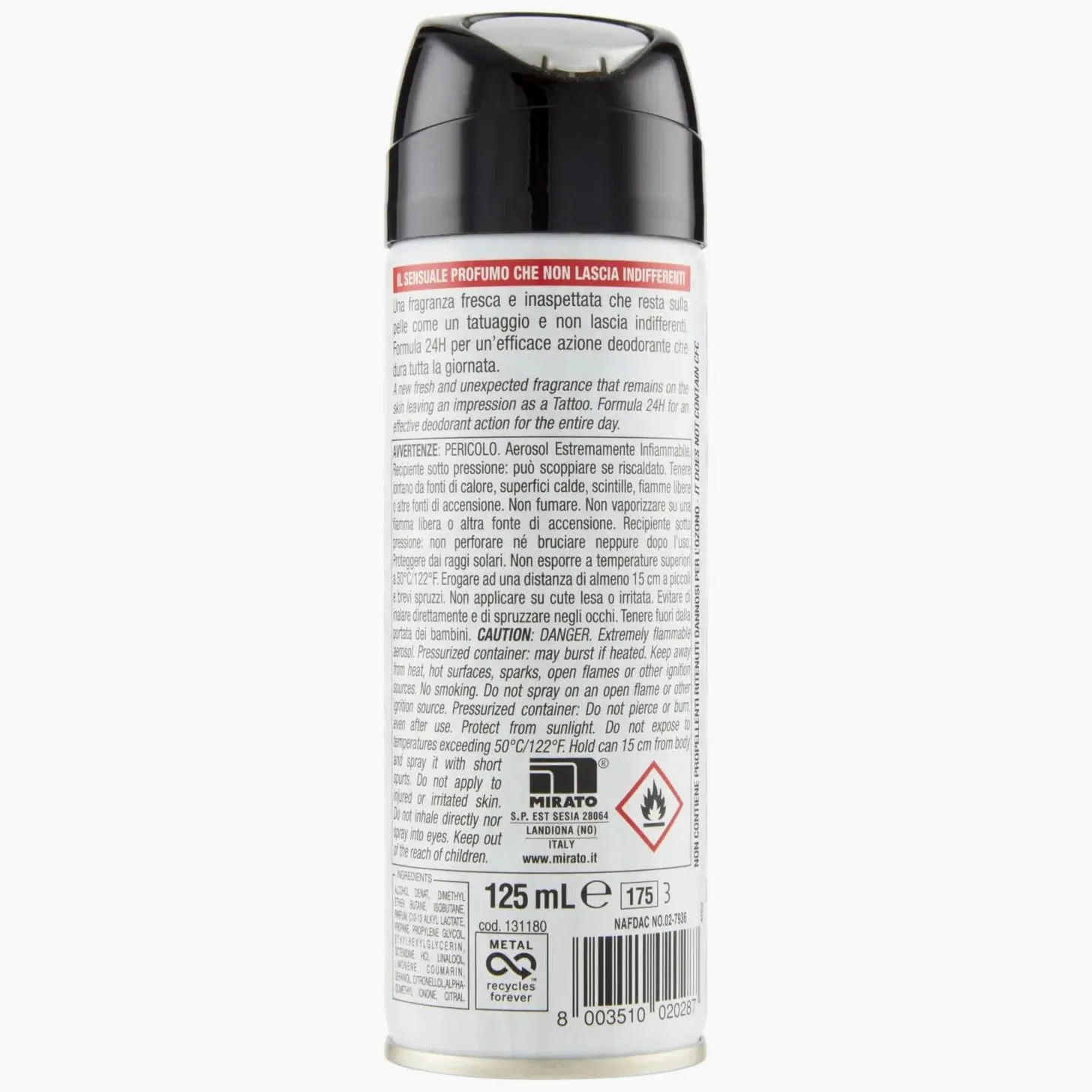 24 X Intesa Deodorante Sex Unisex Tattoo – Deodorante Spray 125 ml + portachiavi gratuito Beni Culinari