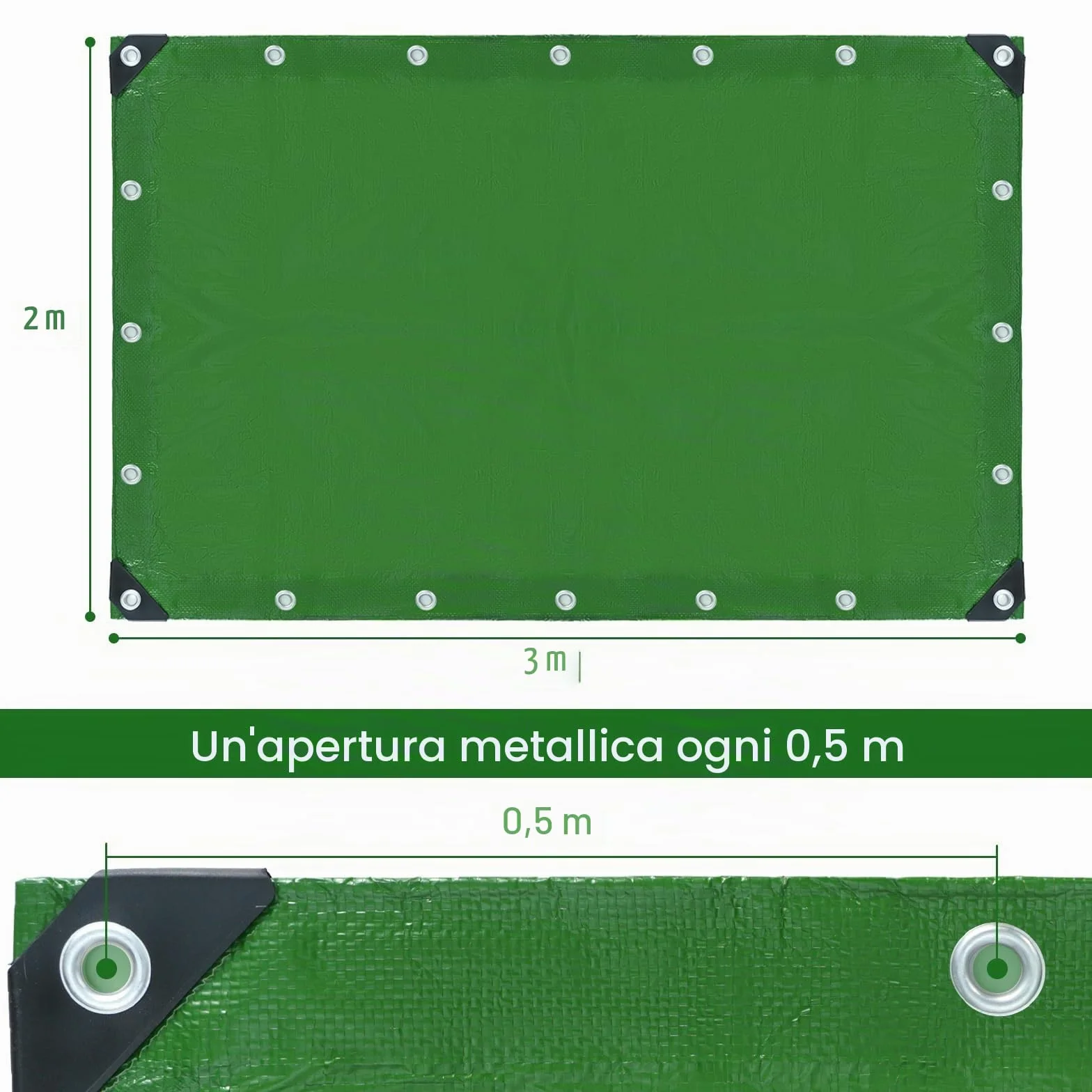 Velway Telo Impermeabile da Esterno 2x3m 100 g/m² Telone con Occhielli Rinforzati Resistente ai Raggi UV Verde