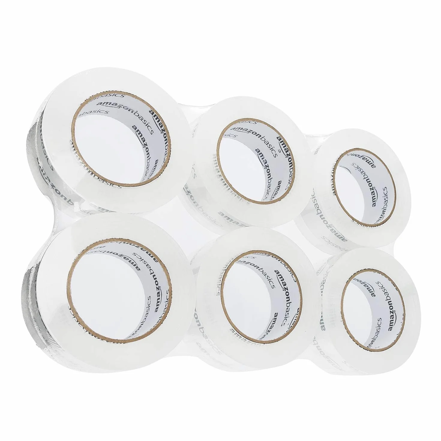 Amazon Basics Nastro da imballaggio 4,7 cm x 99,6 m, confezione da 6, Trasparente