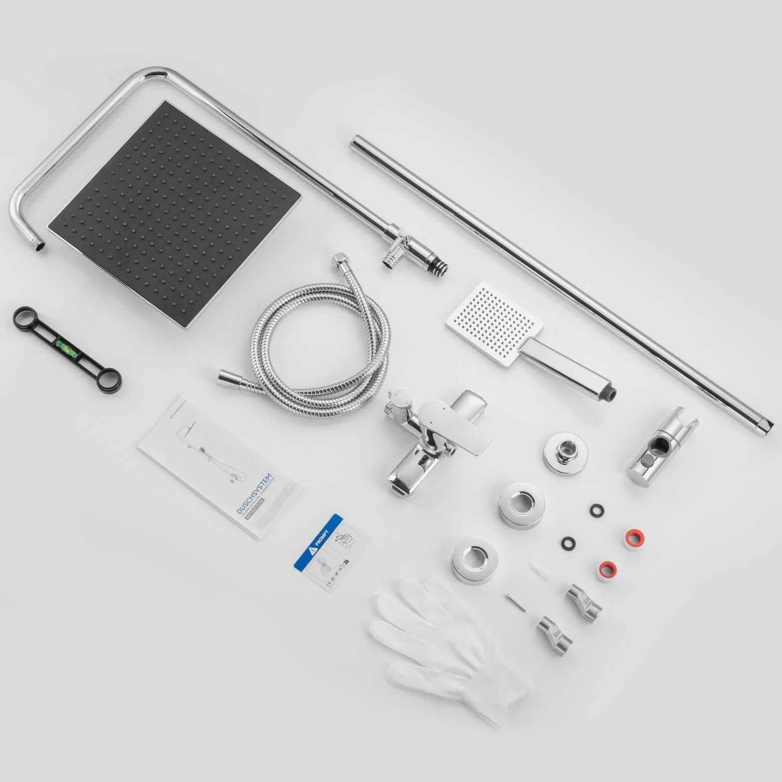 Auralum Colonna Doccia con Miscelatore Soffione e Doccetta Saliscendi Acciaio Inox Altezza Regolabile 90-130cm Cromo Quadrato 25cm