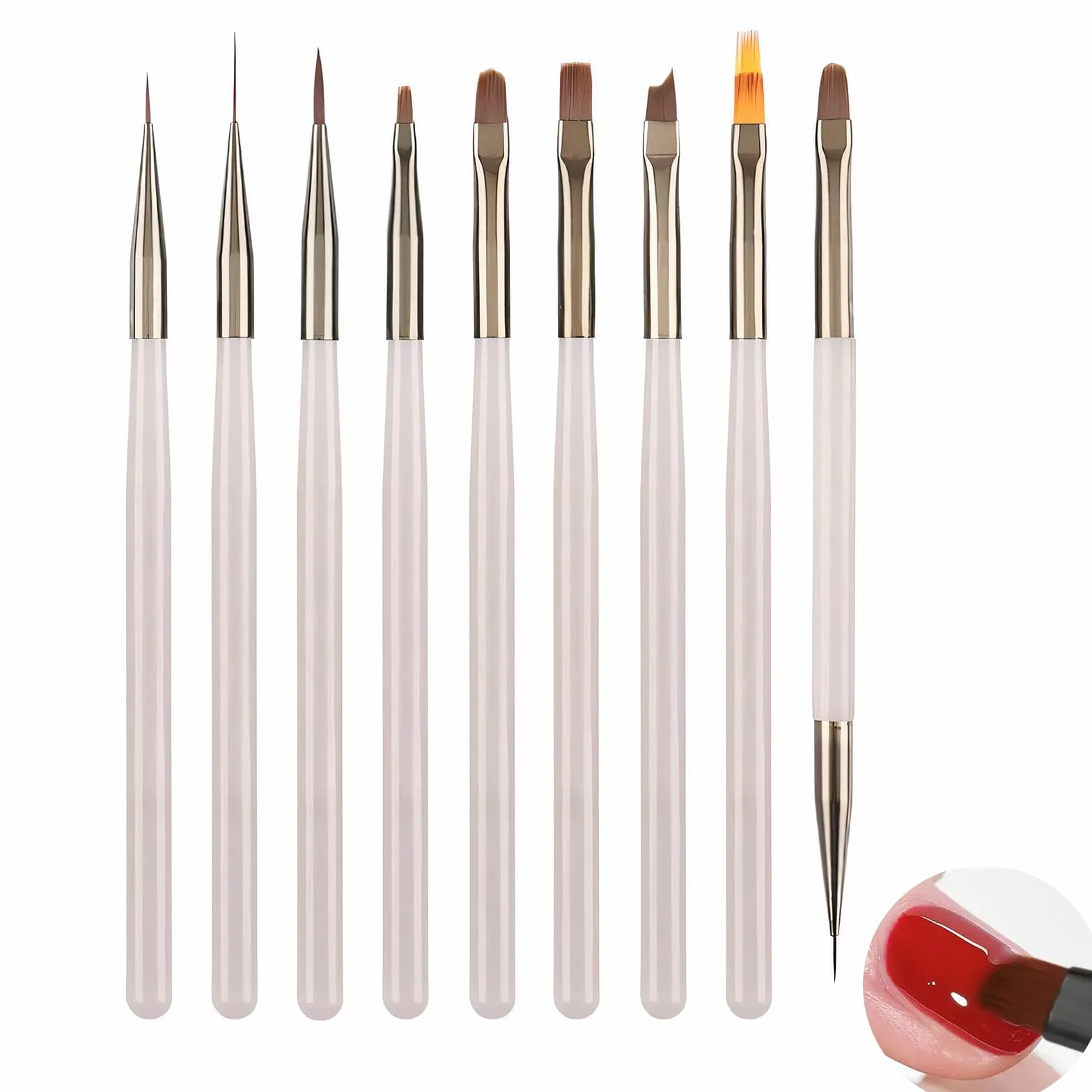 Set 9 Pennelli per Unghie Gel Grigio Ghiaccio,Pennelli per Ricostruzione Unghie e French Nails, Include Pennello Scultura Cristallo e Sfumatore, Set Professionale,per Disegno Lineare e Sfumatura