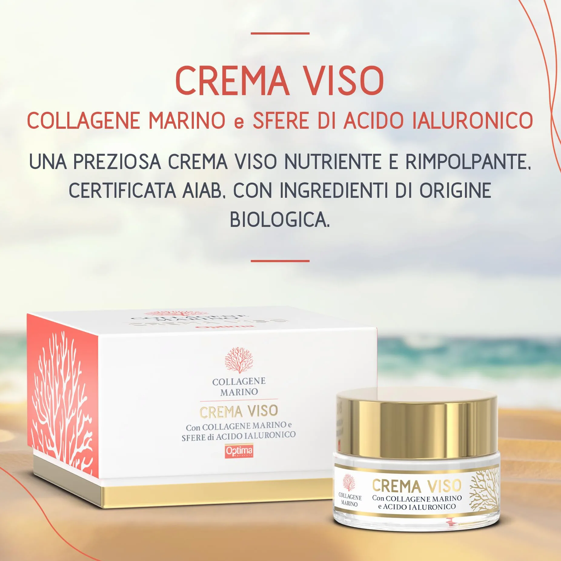 Crema Viso con Collagene marino e Sfere di acido ialuronico - azione rimpolpante e anti-age - AIAB Bio Eco Cosmesi - idratante - antiossidante - 50 ml Collagene Marino