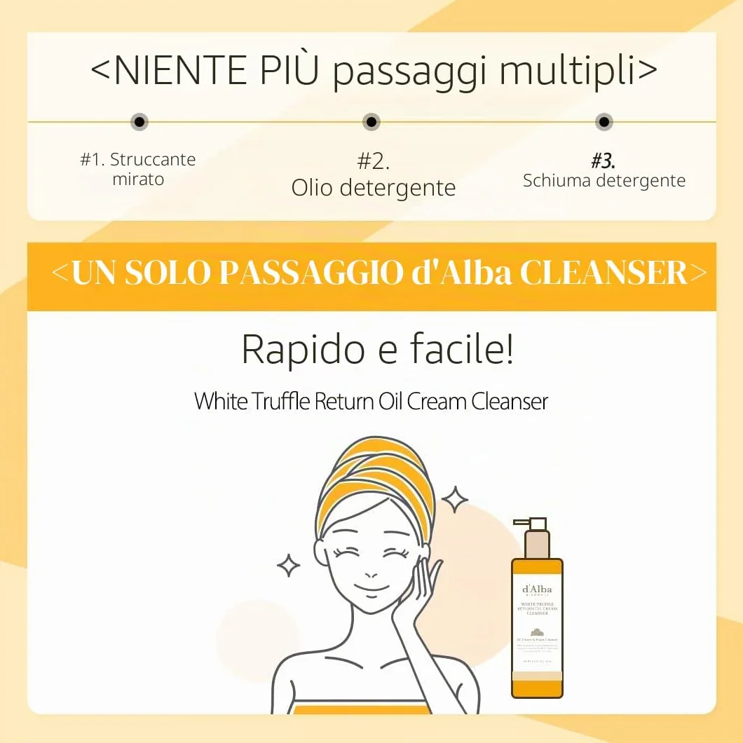 d'alba Crema Detergente Olio Ritorno al Tartufo Bianco Piemontese, Vegano, Facile Detergente One Step che Rimuove Sebo + Struccante