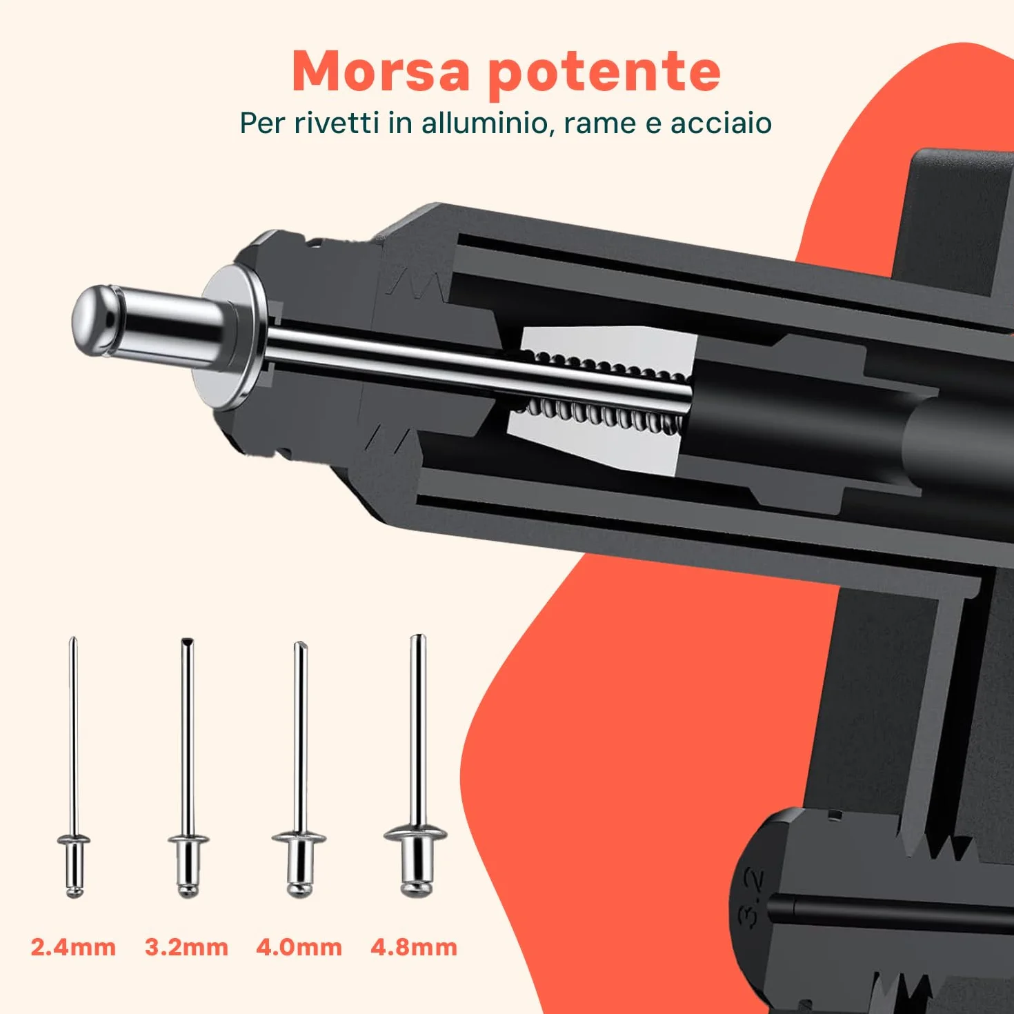 Rivettatrice Manuale 240mm per Rivetti Alluminio Rame Acciaio con Manici Ergonomici