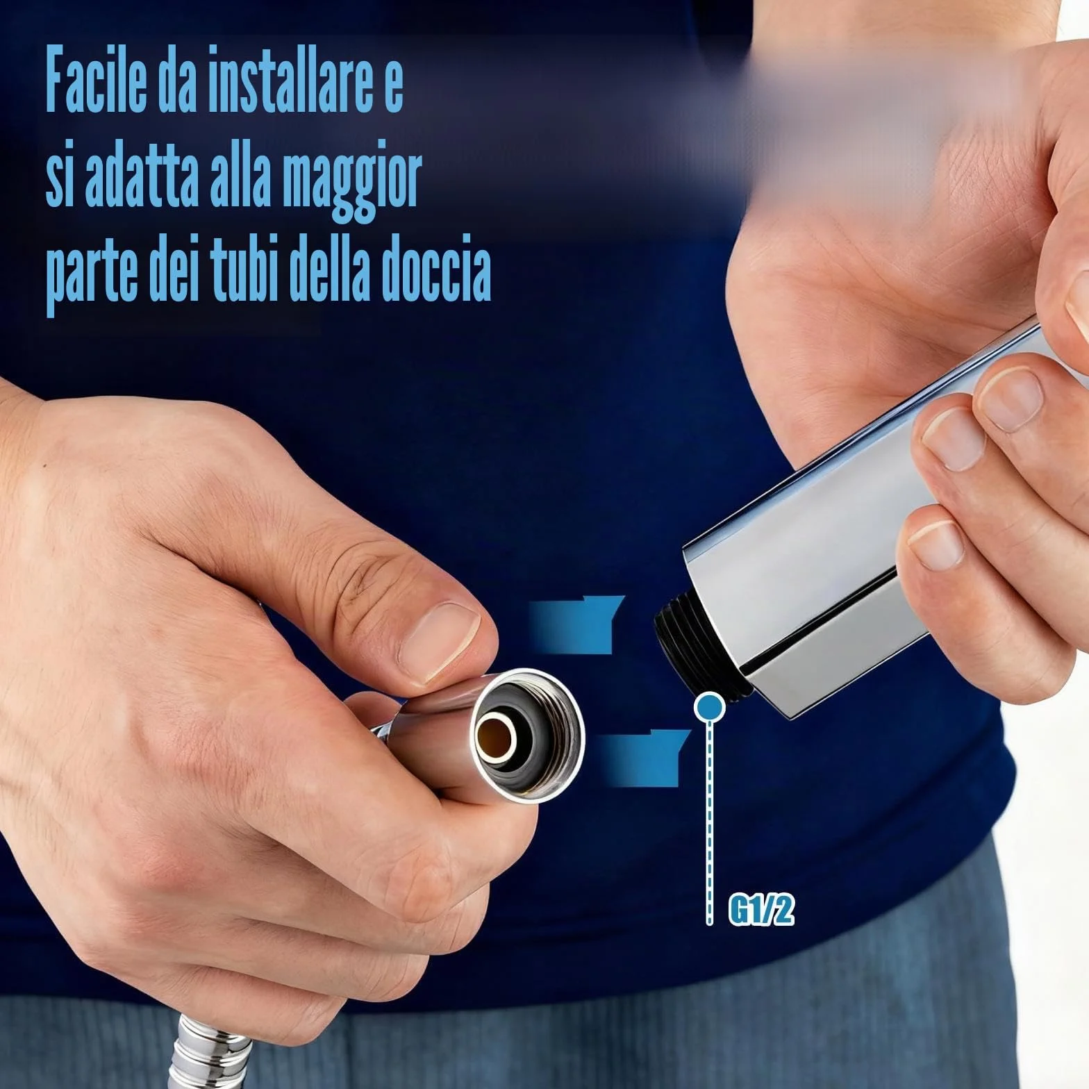 Krobec Soffione doccia 130 mm 3 modalità doccia estraibile risparmio idrico EasyClean cromato