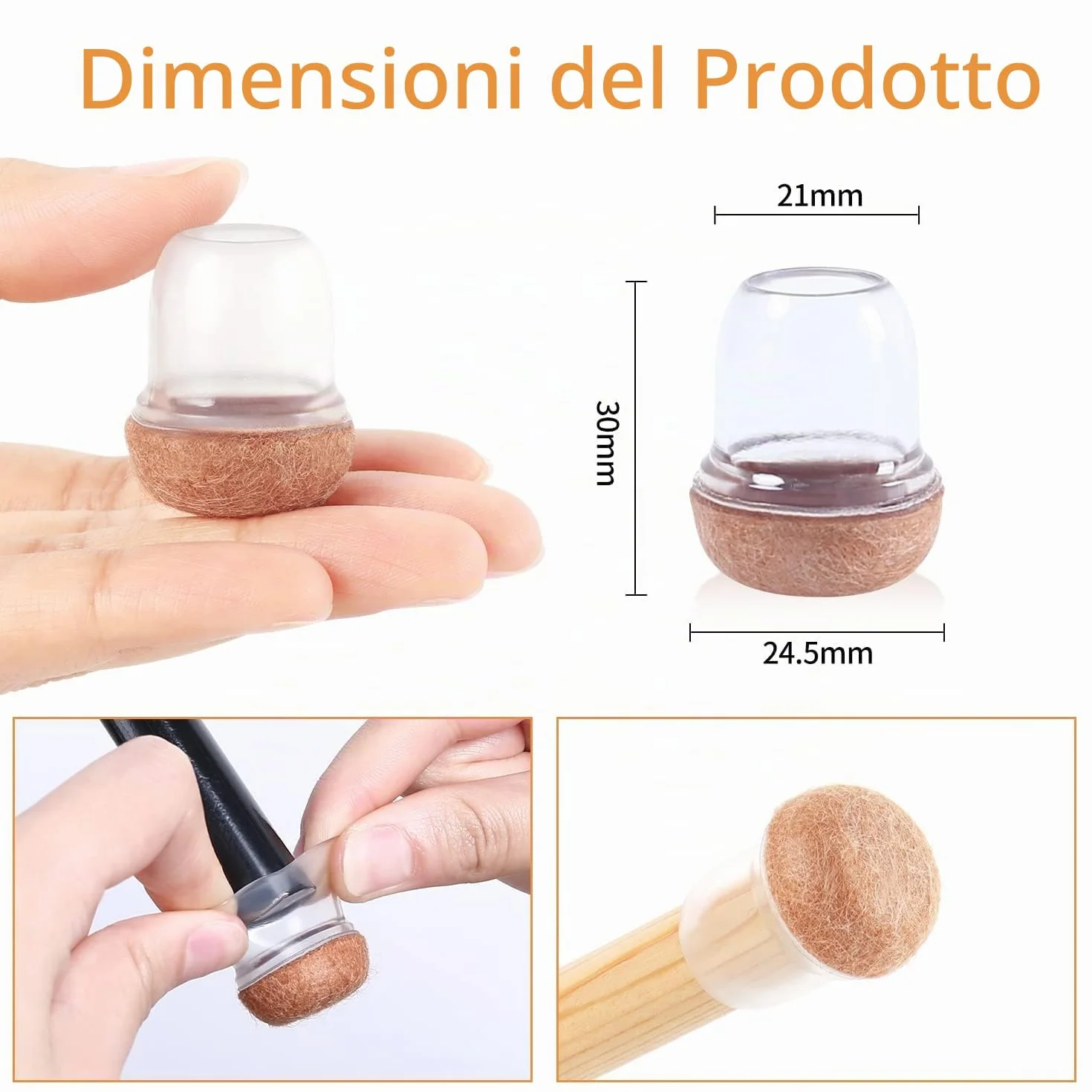 Coprigambe per Sedia in Silicone con Feltro 24 pezzi 14-36mm Elastiche Protezione Antigraffio per Mobili