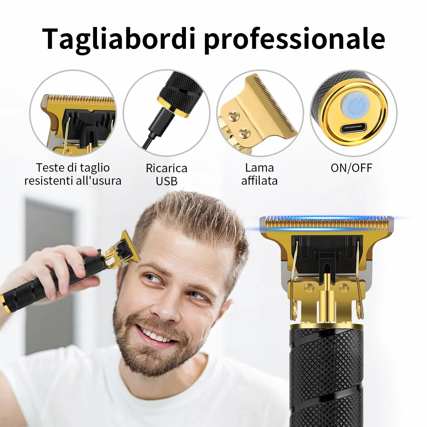 HIENA PRO Tagliacapelli Uomo Professionale, Macchinetta per Capelli Senza Fili, Regolabarba, Rasoio a Lamina, Kit Completo per Rasatura e Taglio di Capelli Elettrico