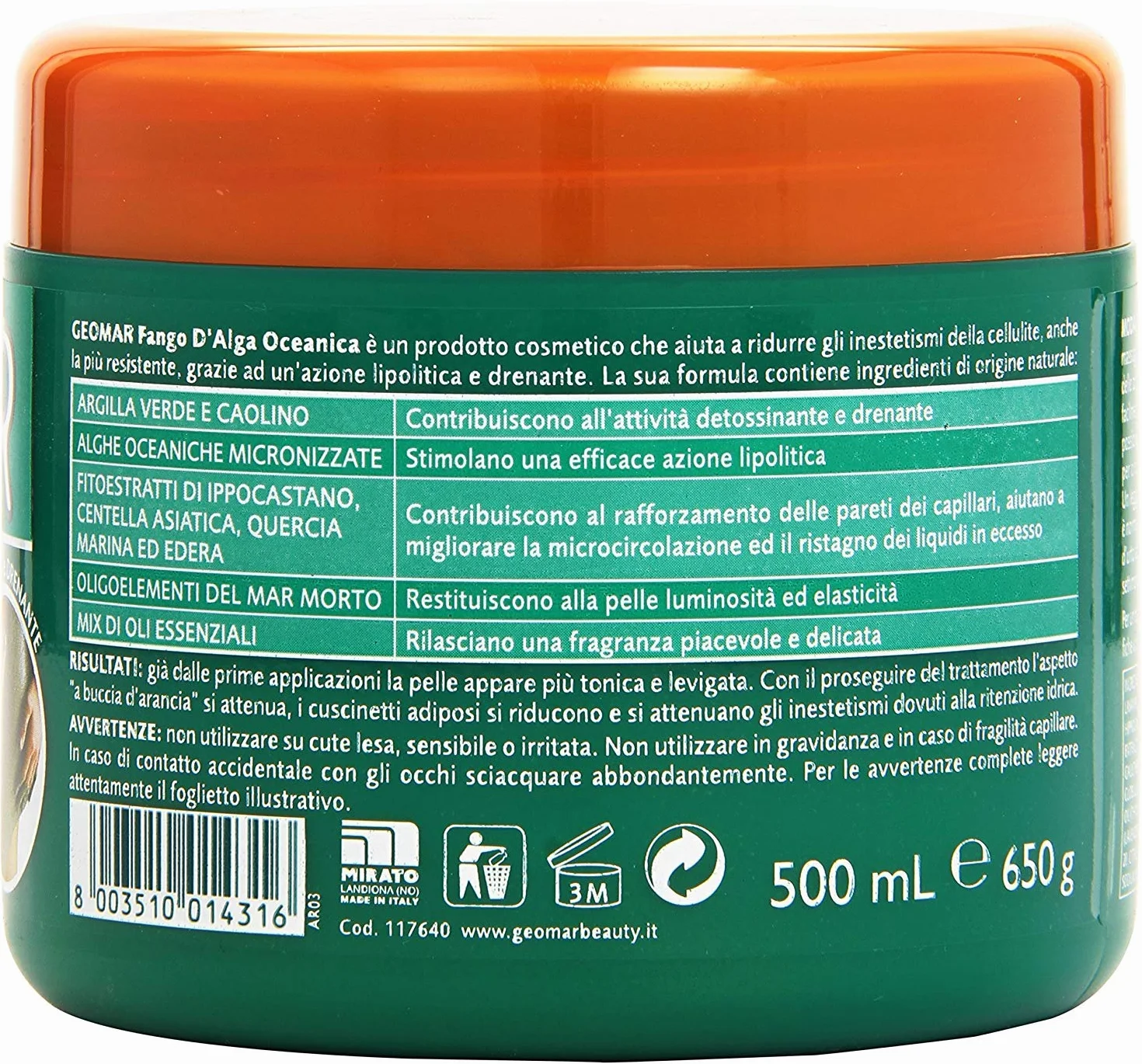 GEOMAR Fango d'Alga Oceanica, Contro gli Inestetisimi della Cellulita 650 g
