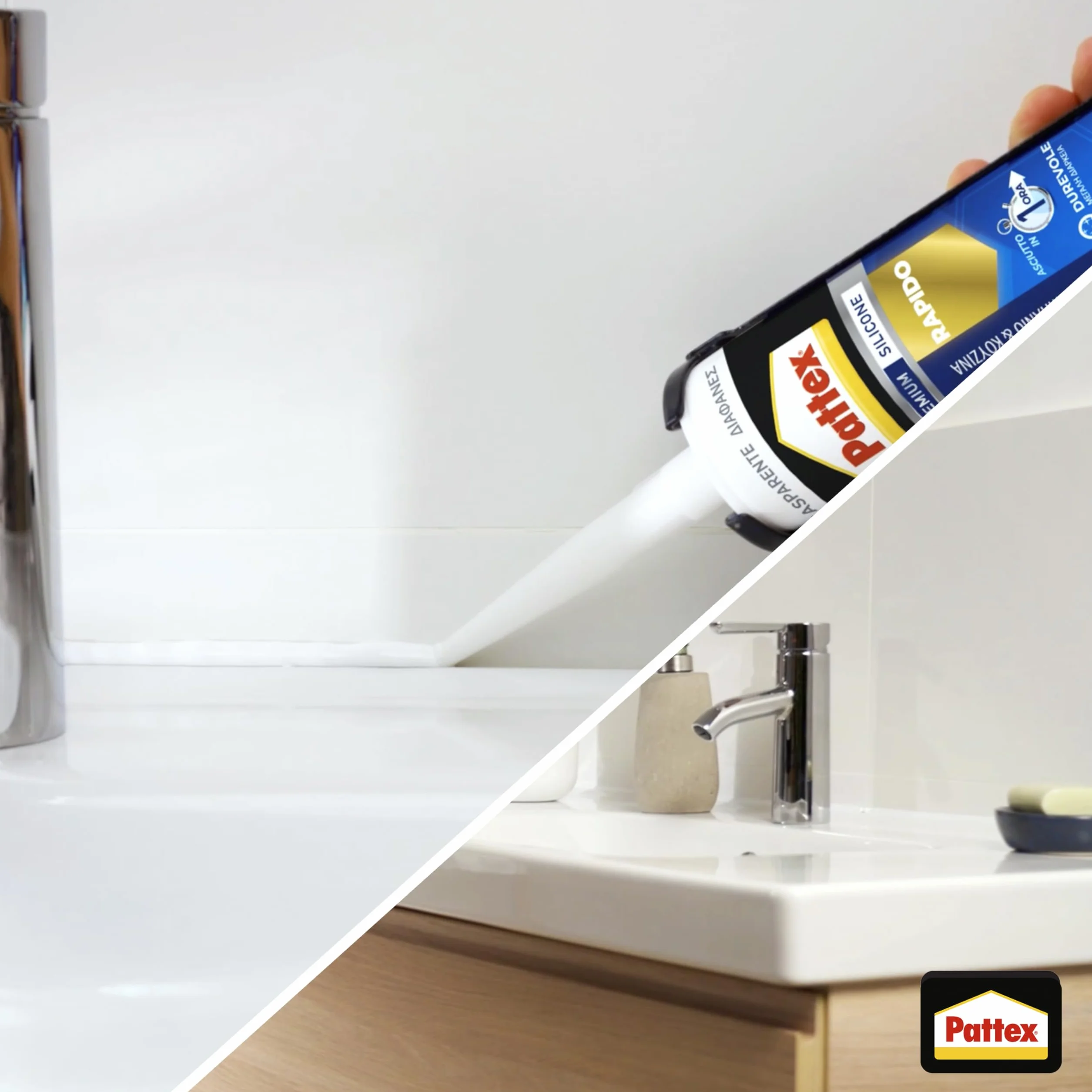 Pattex Bagni&Cucine Rapido Trasparente, Silicone sigillante trasparente ad asciugatura rapida, impermeabile antimuffa 1x300ml