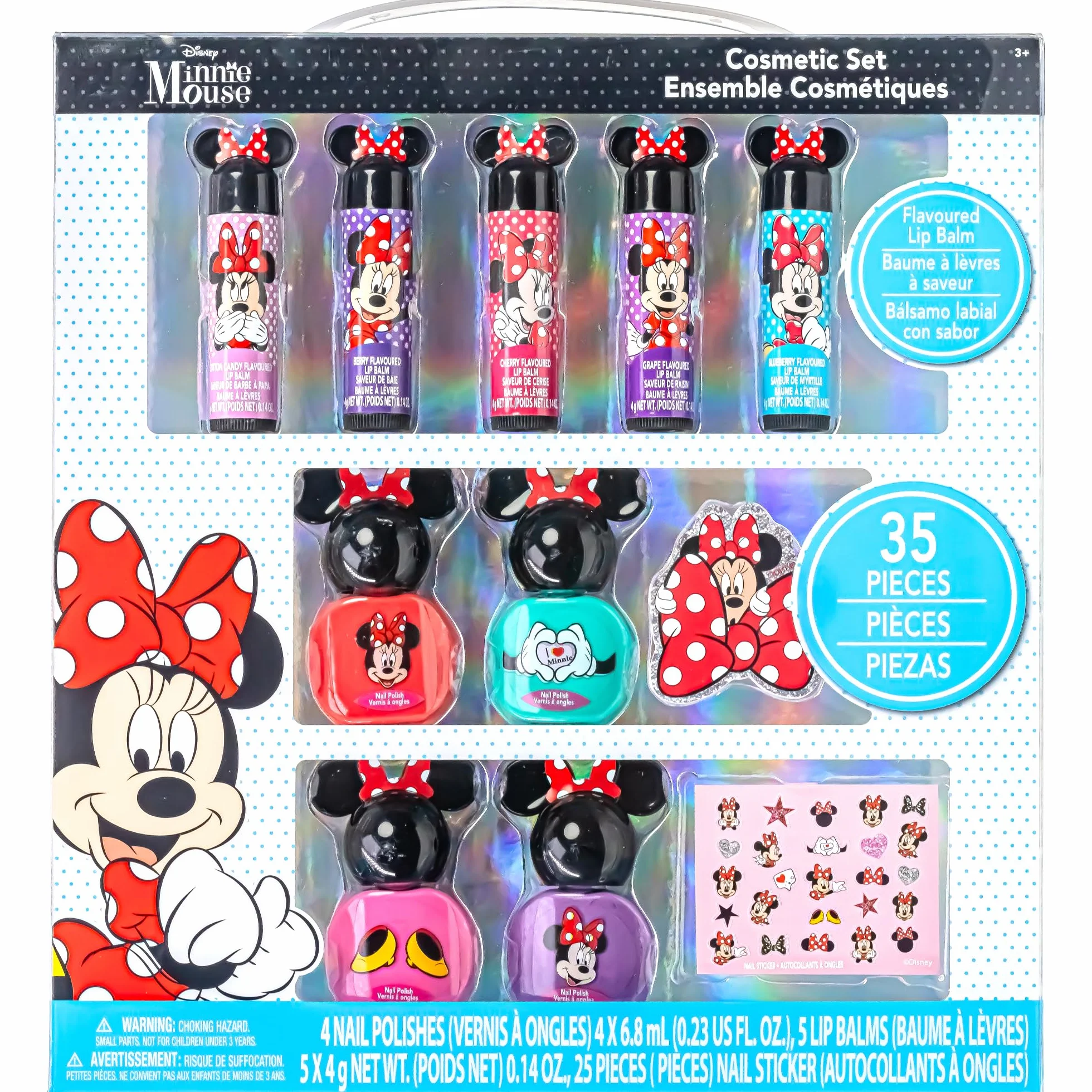 Minnie Mouse Set Trucco Glitter 11 pz Gloss, Smalto e Adesivi Unghie