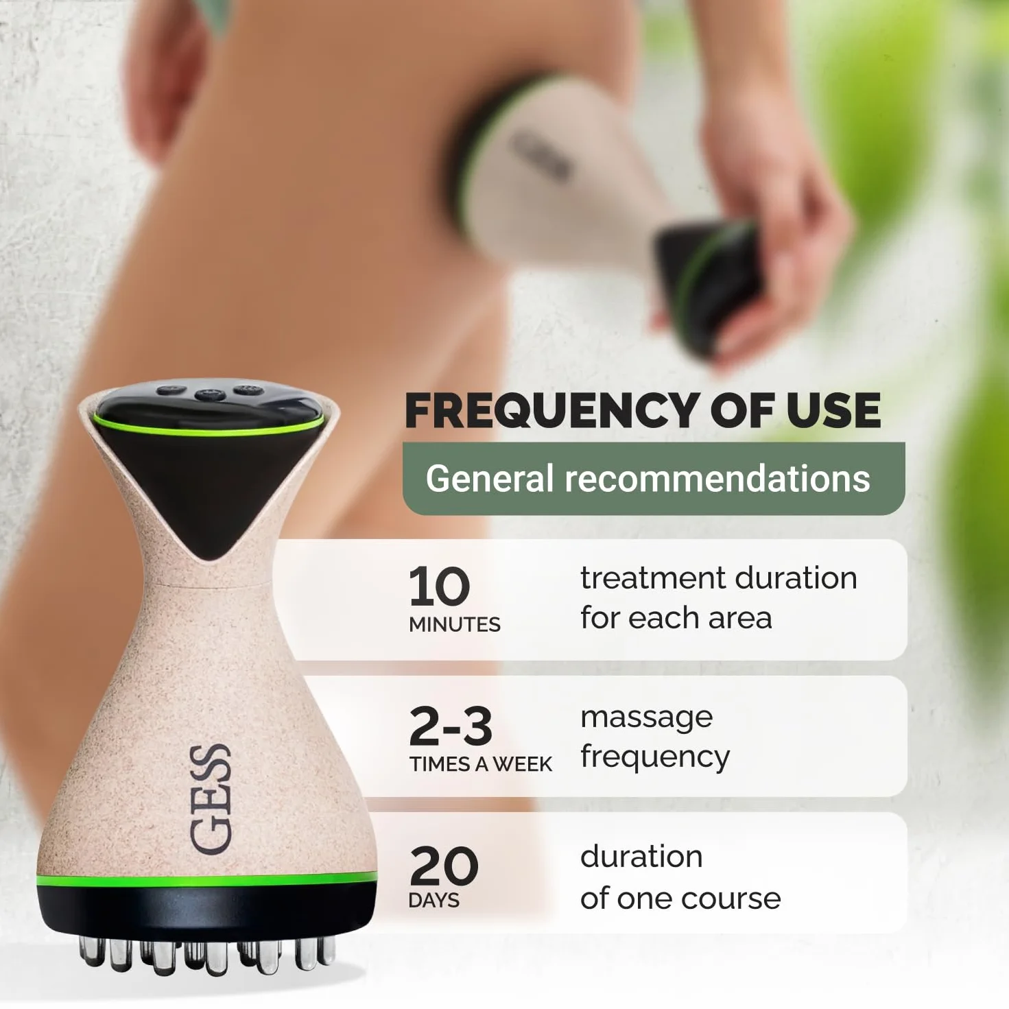 GESS MIO Massaggiatore EMS per Modellare e Tonificare Corpo - 9 Modalità di Intensità, Anti-Cellulite, Massaggio Vibrante per Gambe, Glutei, Collo e Detox
