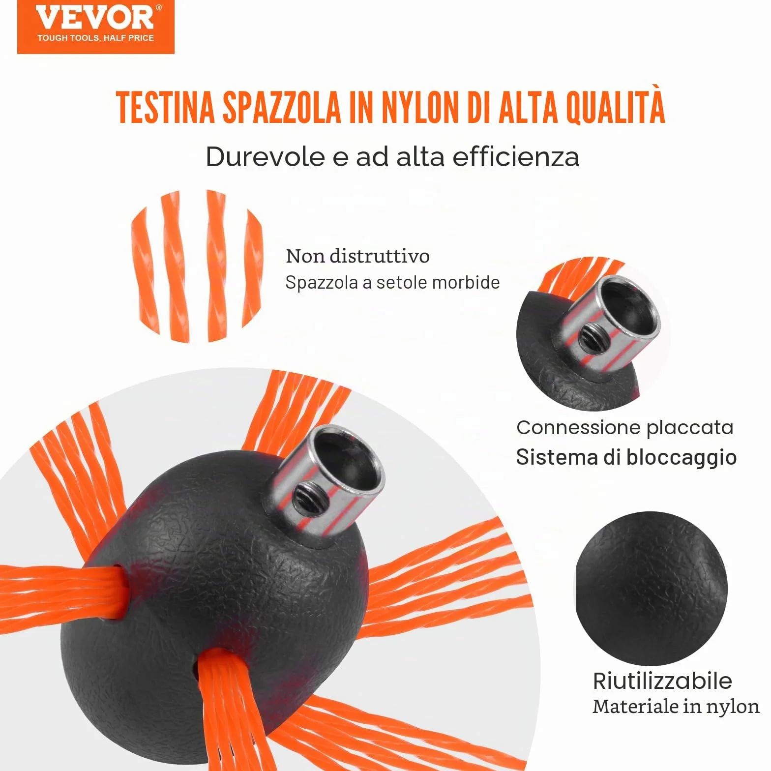 VEVOR Kit Spazzacamino per Stufa a Pellet 10 m, Spazzola per Pulizia Canne Fumarie Girevole 360°, 10 Aste Flessibili in Nylon