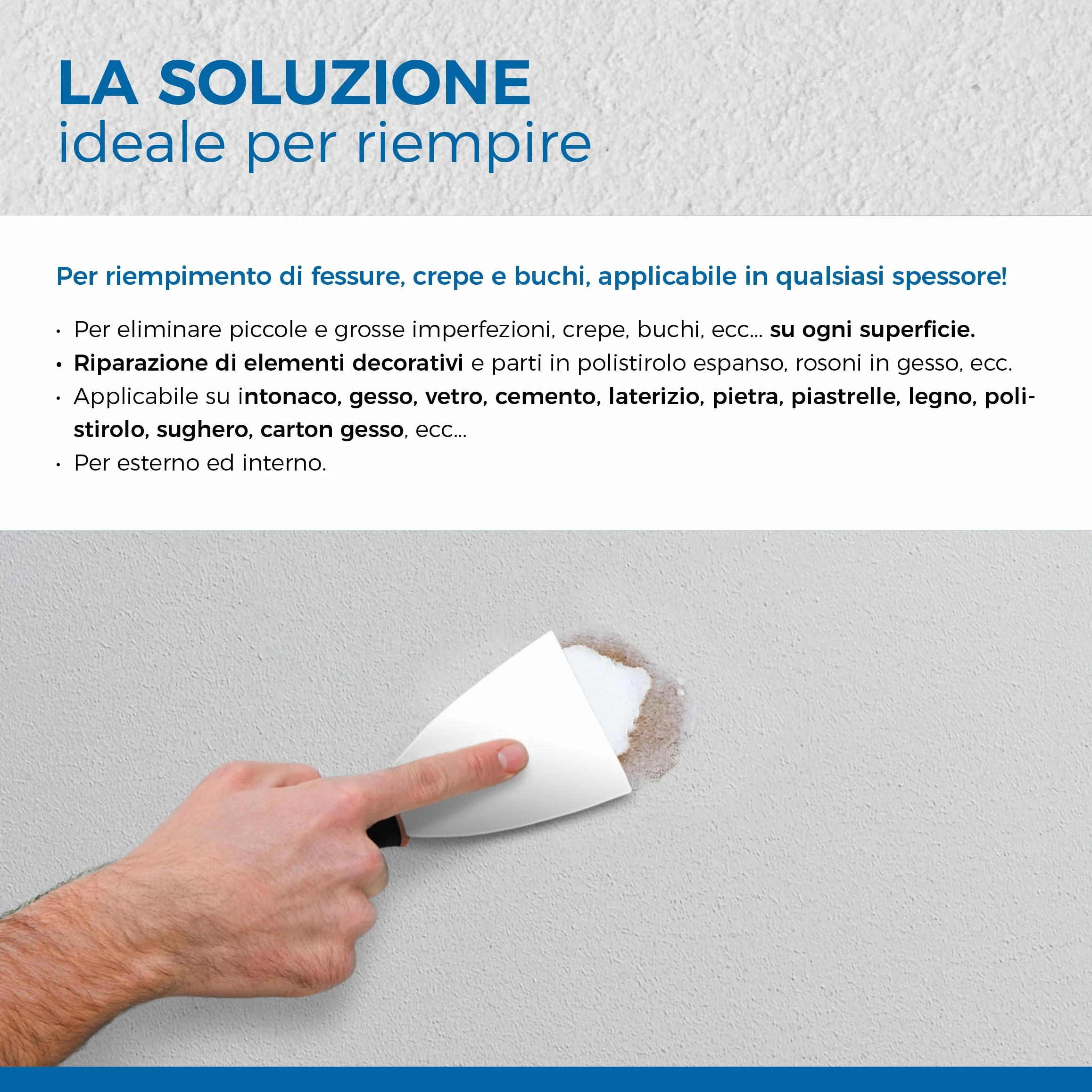 AGUAPLAST Il Solista Stucco leggero pasta riempire buchi crepe fughe muro gesso legno Bianco 800 ml