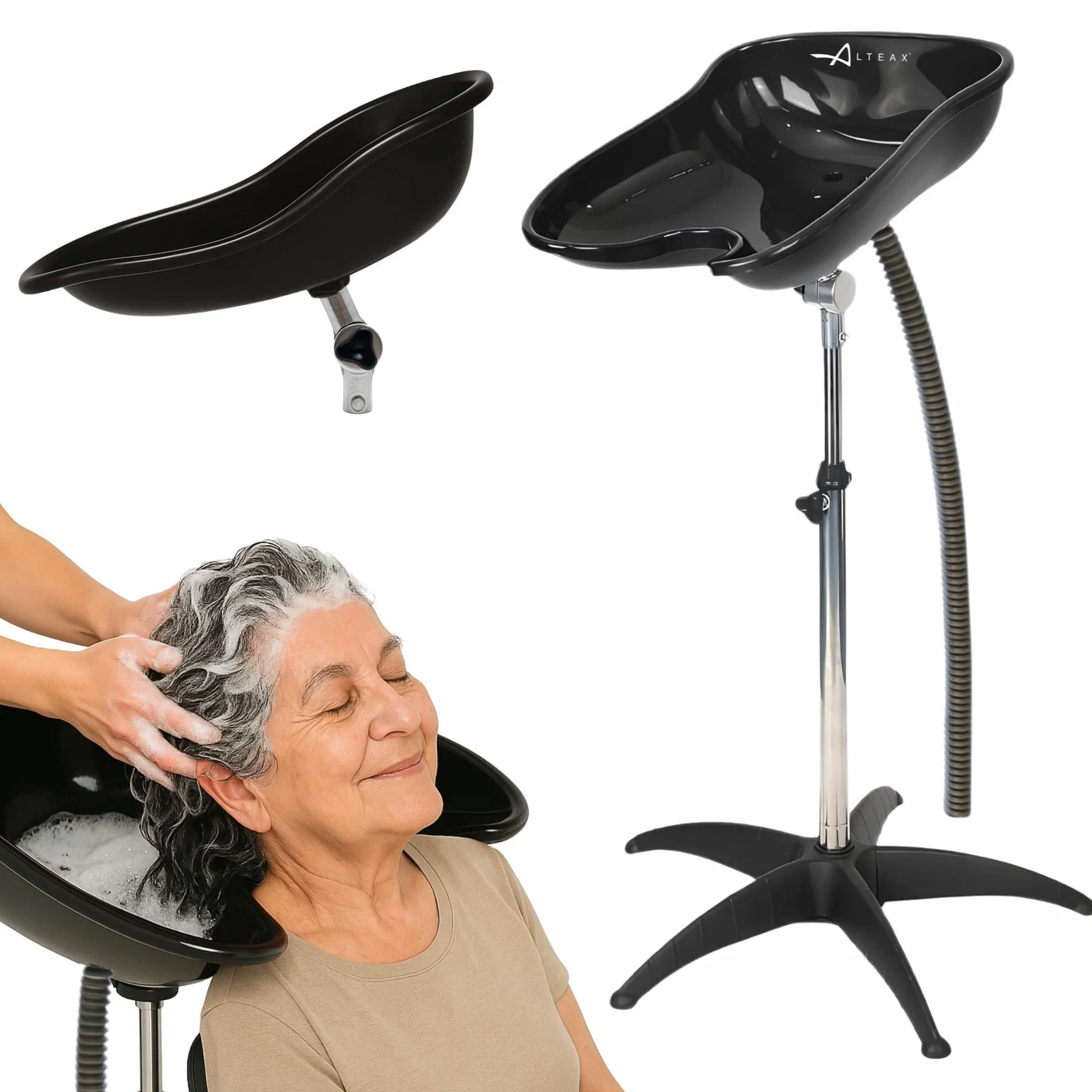 Altéax Lavatesta Portatile Per Parrucchieri Ovale, Regolabile in Altezza e Inclinazione – Dal Design Ergonomico può Essere Utilizzato Come Lavatesta per Disabili - Lavatesta Parrucchiera Professionali
