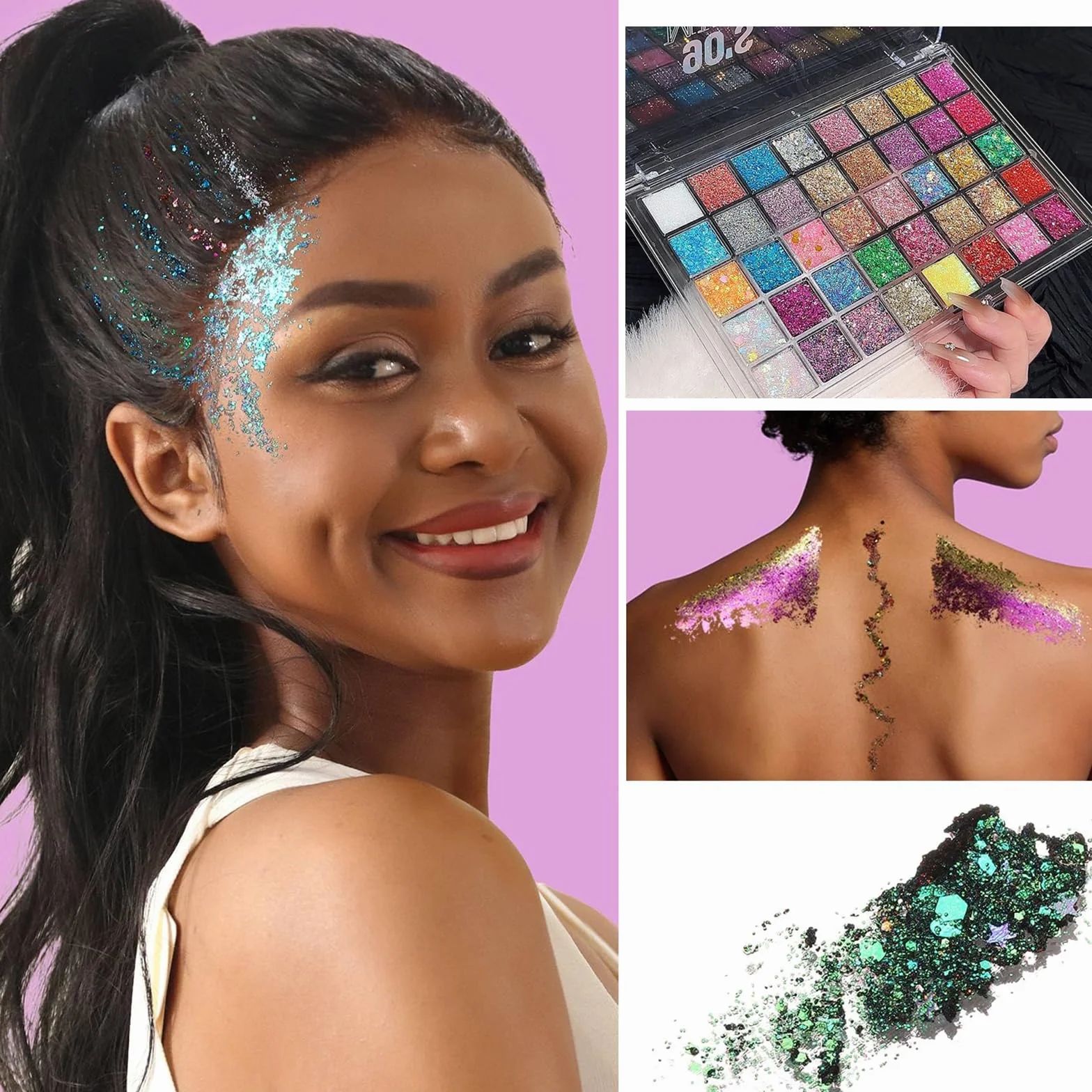 40 Colori Palette Ombretti Glitter, Palette Make Up per Corpo e Viso, Gel Glitter per Ombretti, Make Up Adulti Bambini, Set Trucco Carnevale Feste e Halloween