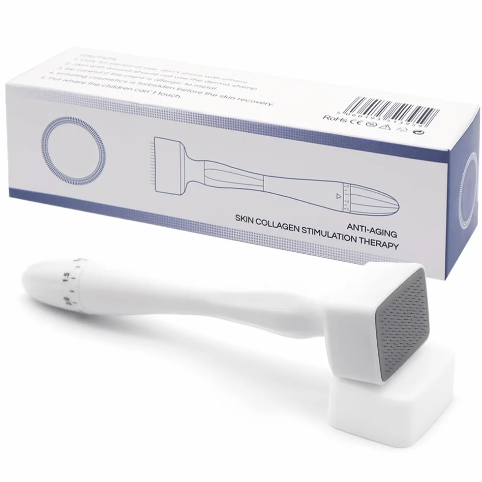 Derma Stamp, Aoyswuz Microneedle Derma Rullo Regolabile 140 Titanio Aghi Timbro Microneedling per Crescita dei Capelli Cura Della Pelle dei Viso