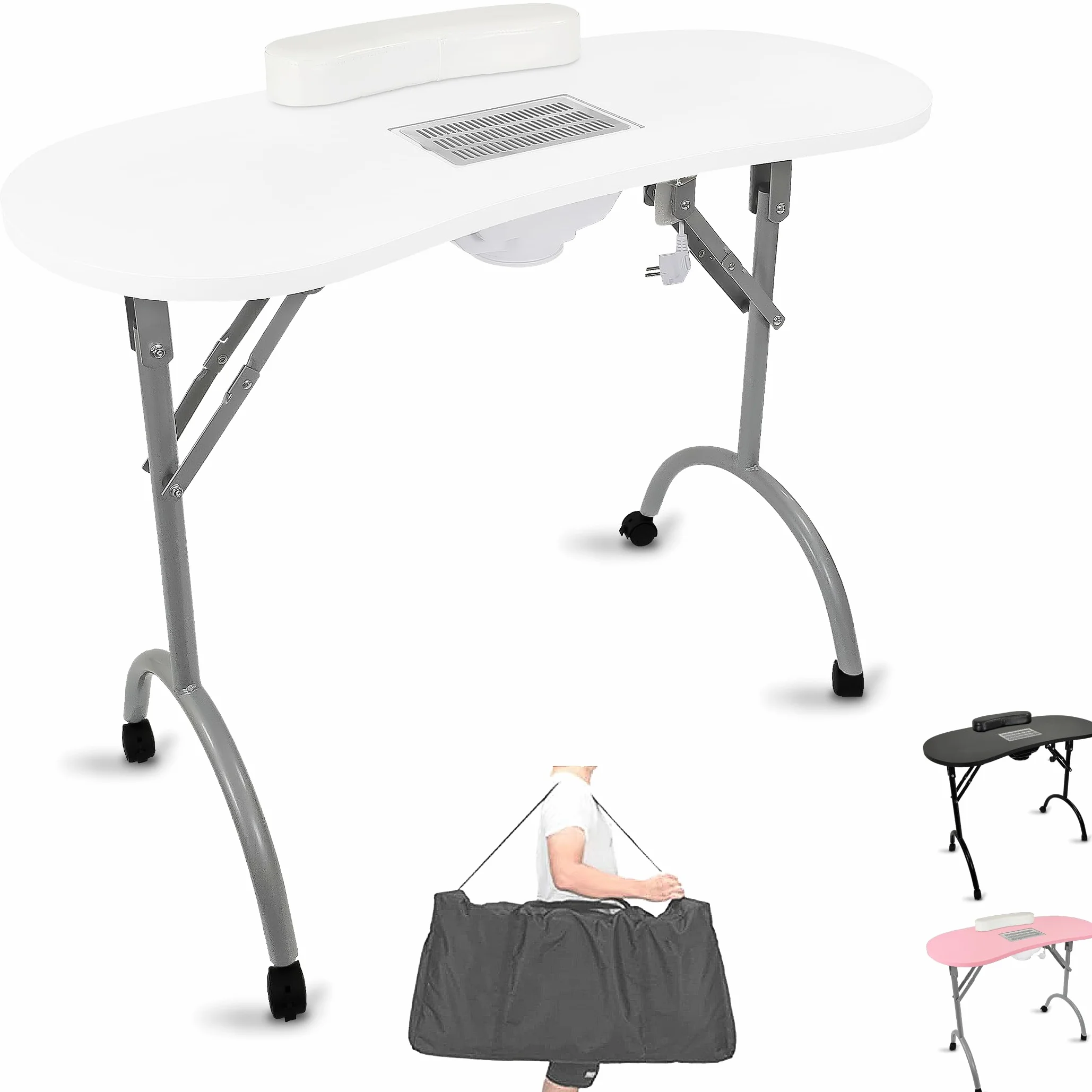 Beltom® Tavolo Manicure Professionale Pieghevole con ASPIRATORE, Cuscino POGGIAPOLSI E Borsa - PESA Solo 12 kg - Dimensioni 98x44x77 CM - RICOSTRUZIONE Unghie Estetista Nail Art ONICOTECNICA-Bianco