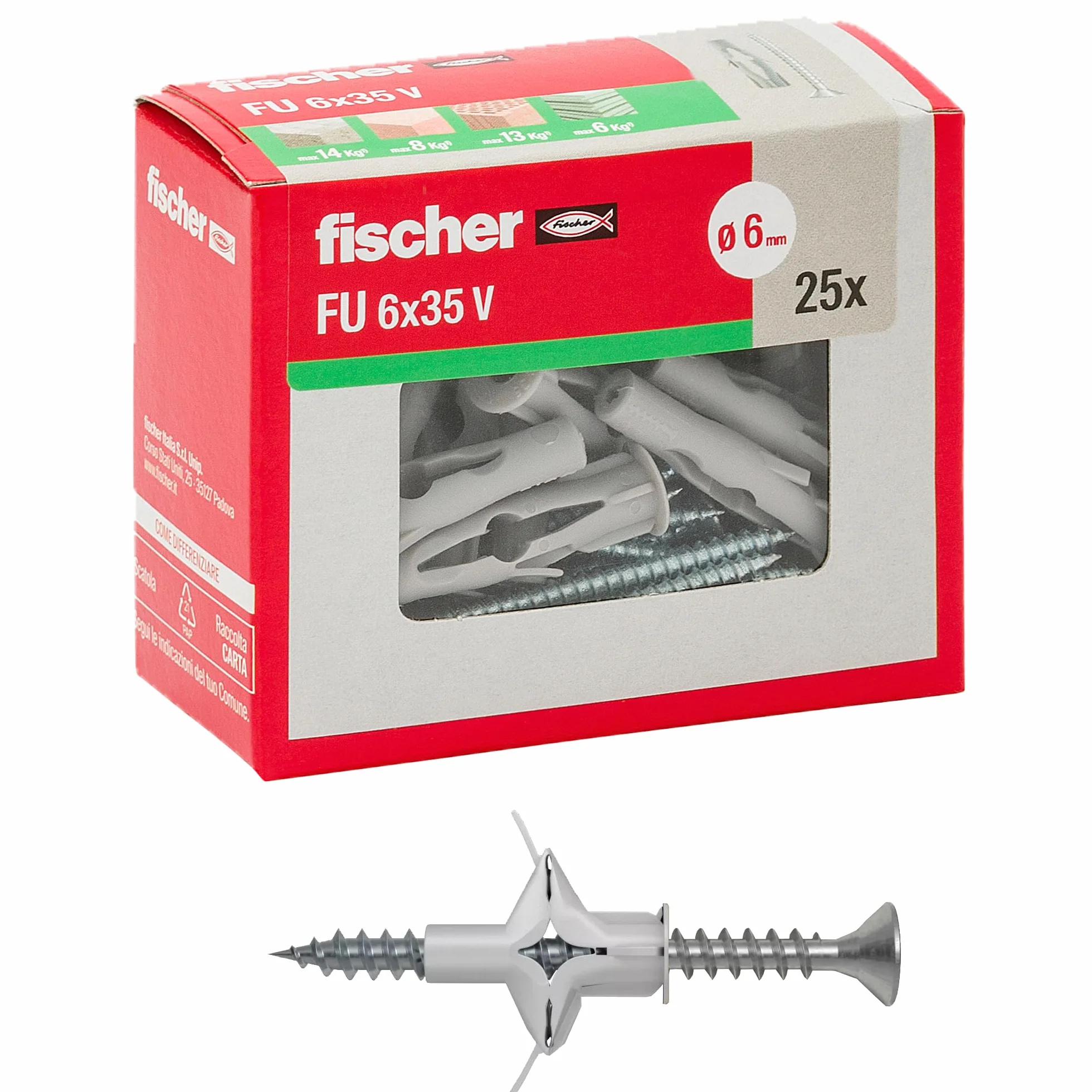Fischer Tasselli a Farfalla FU con Vite 6 x 35 mm per Cartongesso