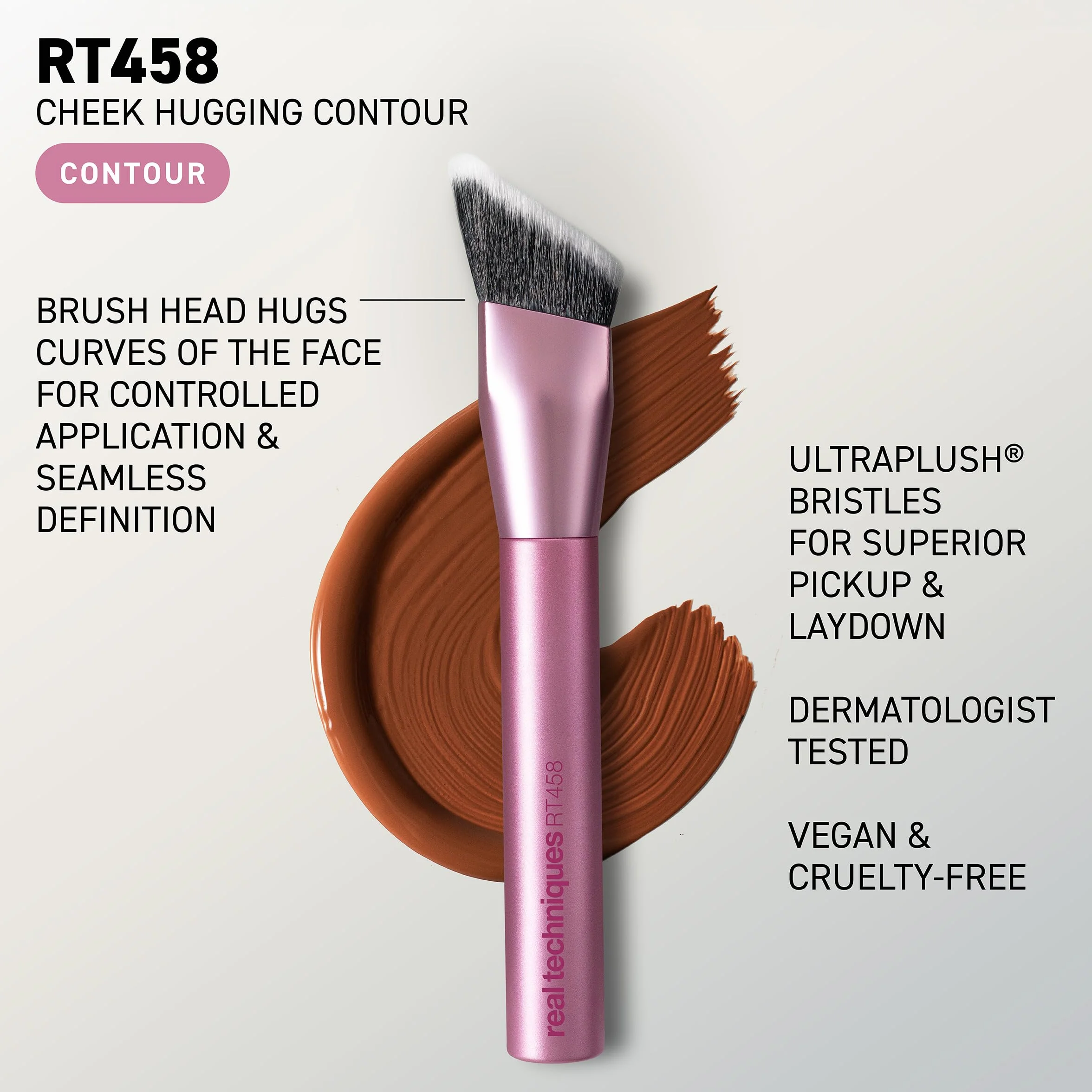 Real Techniques Cheek Hugging Contour Brush, Angled Makeup Brush for Cream Contour Liquid Bronzer & Sculpting, Precision Face Shaping, UltraPlush Bristles, Cruelty-Free, 1 Count