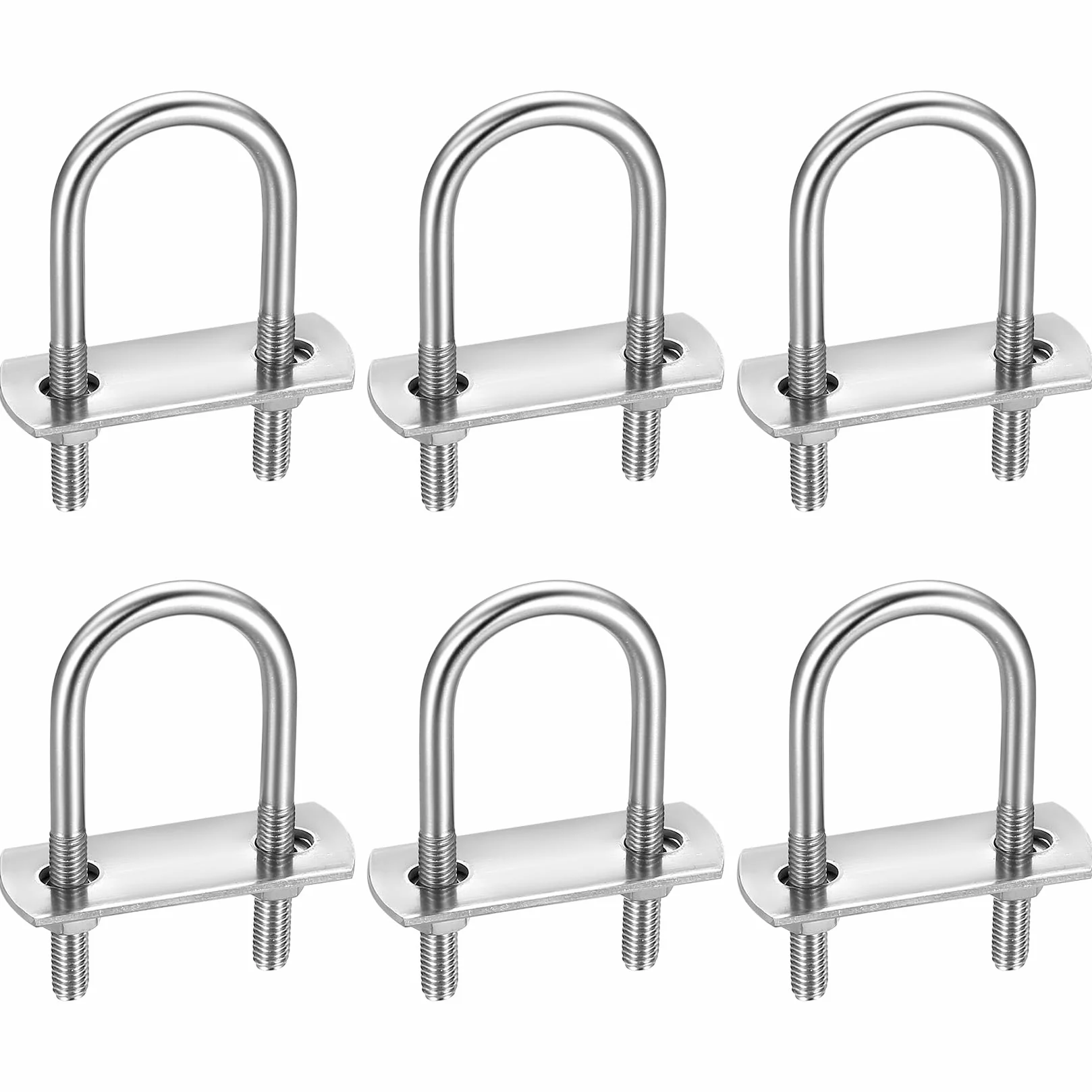 Bulloni a U Quadrato M6 Acciaio Inox 6 Pezzi con Piastra e Rondelle, 70x25mm per Tubo
