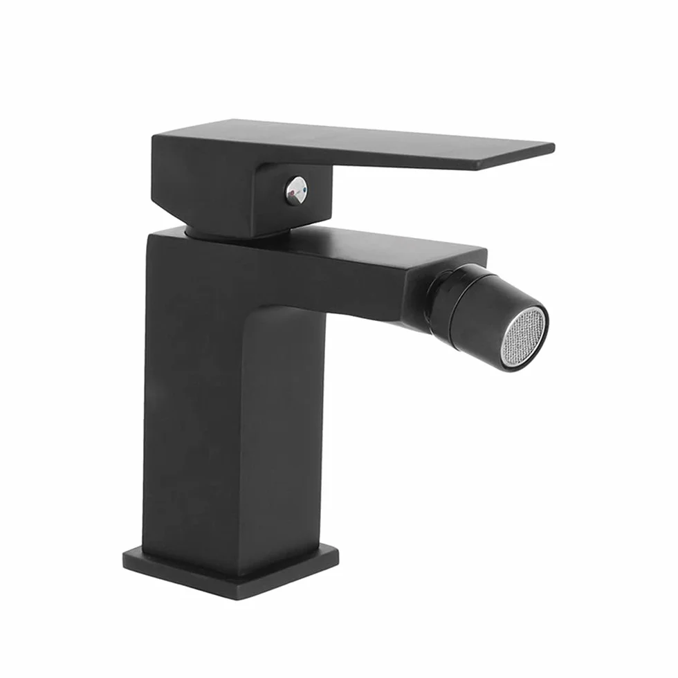Set Miscelatori per Lavabo Alto e Bidet in Ottone Nero Opaco Linea Kubo con Pilette Click Clack e Kit Montaggio
