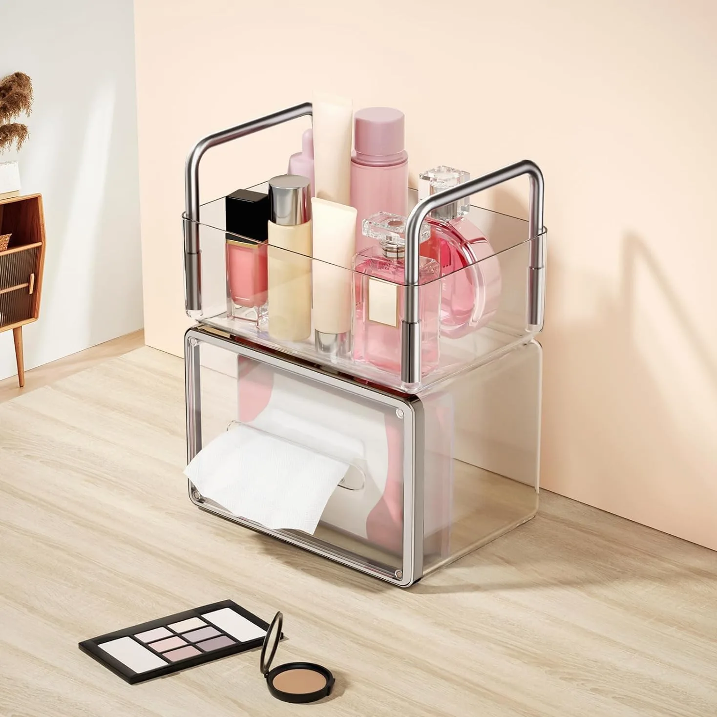 Organizer Trucchi Multifunzione, Organizer Per Trucchi Impilabile, Organizer Per Cosmetici In Acrilico Trasparente Con Scatola Per Fazzoletti In Plastica Trasparente Per Riporre I Trucchi Make Up Orga
