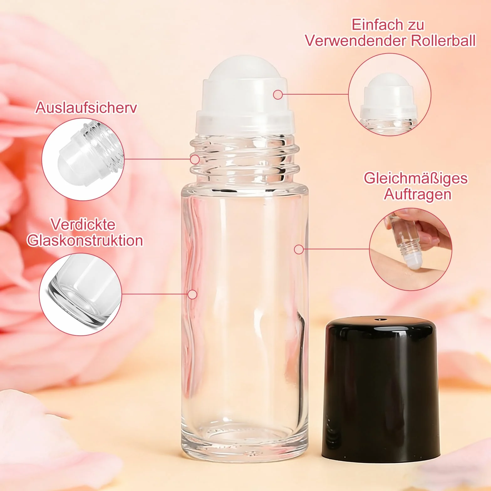 4 Pezzi 30ml Flaconi Roll on Vuoti in Vetro – Flaconi Roll on per Oli Essenziali con Sfera, Ricaricabili, con Contagocce, Imbuto e Adesivi per Aromaterapia e Profumi