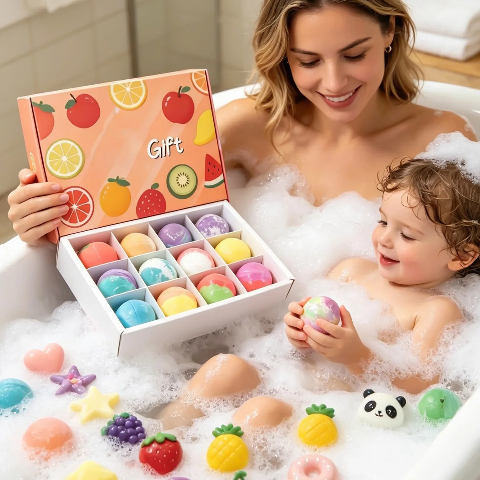 Palle da bagno effervescenti per 12 pezzi detergente per il corpo con giocattolo | Design Fruttato Perla SPA Ideale Per Rilassamento Casa Bagno Hotel
