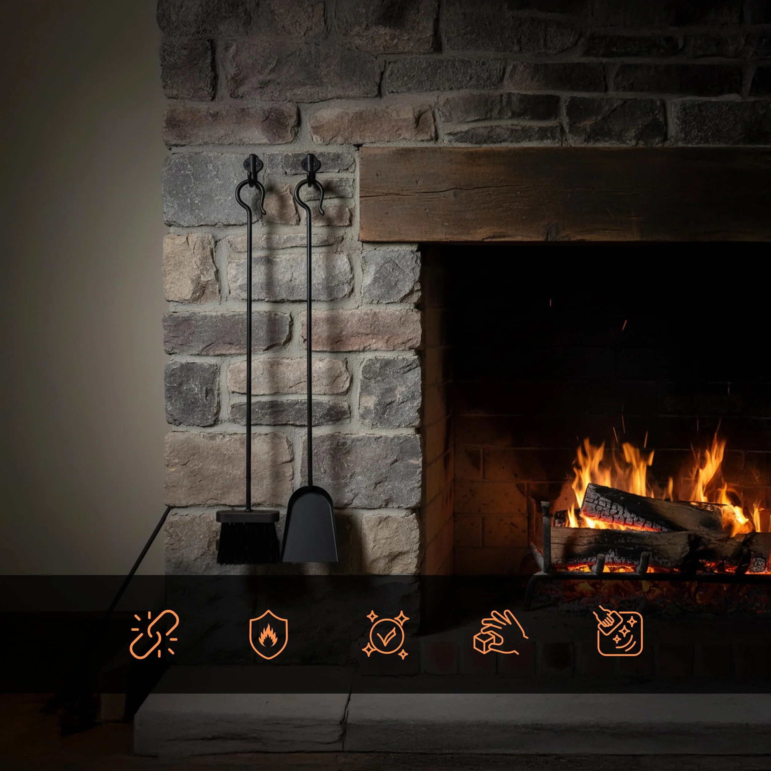 Relaxdays Set Pulizia Camino 2 Pezzi Paletta Scopa Cenere Ferro Nero