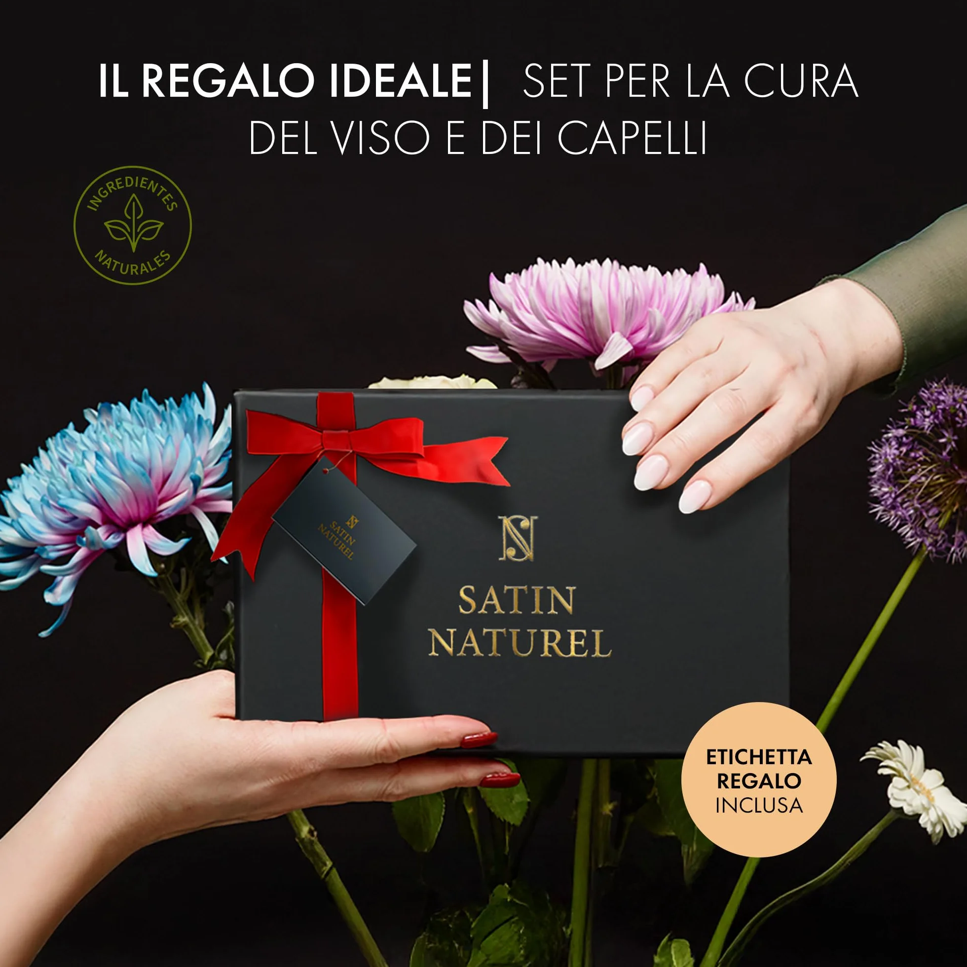 Satin Naturel Set Regalo per Donna – Routine Skincare 5x30 ml con Gel di Aloe Vera, Olio di Argan, Siero Vitamina C, Siero Acido Ialuronico & Crema Retinolo – Vegano in Confezione Regalo di Lusso