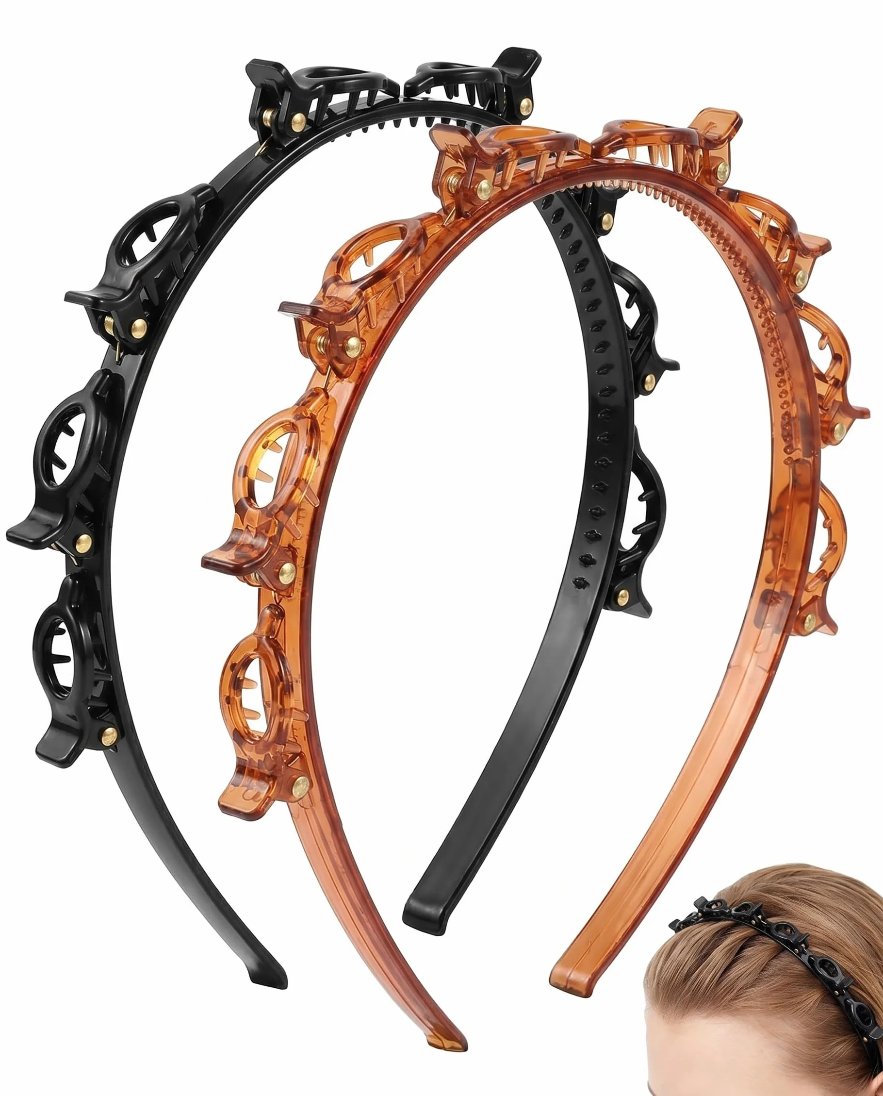 Cerchietti Capelli Donna con Mollette, 2 Pezzi (2 Colori Diversi), Fascia Antiscivolo per Capelli, Accessorio Styling Semplice e Veloce.