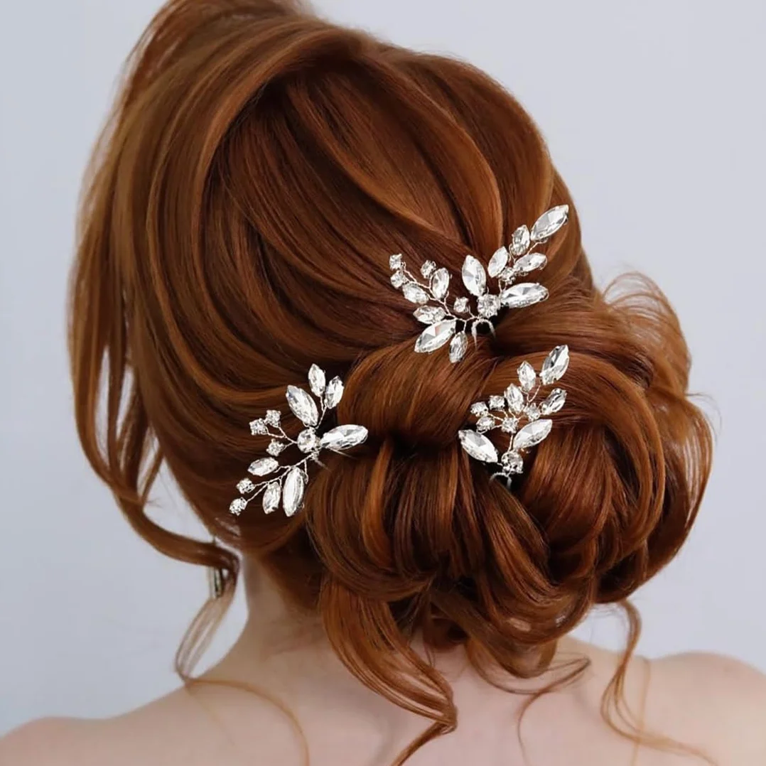 3 Pezzi Forcine per capelli da sposa con cristalli argentati Accessori per Capelli da Sposa Eleganti Forcine per Capelli per Donne Sposa Damigella d'Onore Ragazze(argento)