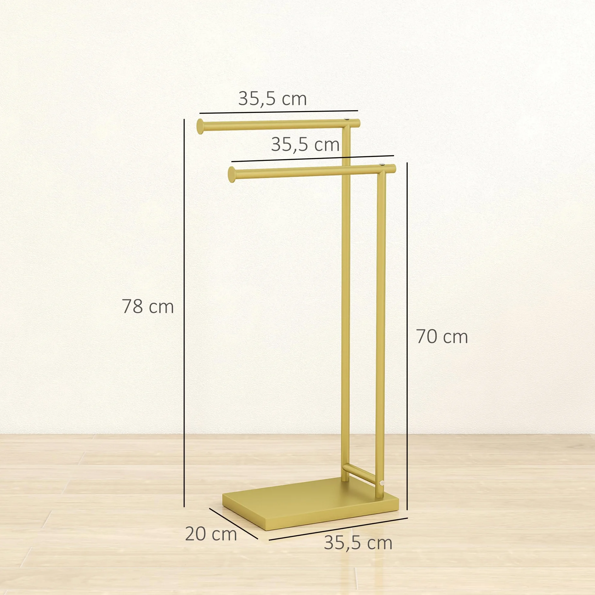 HOMCOM Portasciugamani da terra a 2 livelli scala da bagno metallico 35,5 x 20 x 78 cm oro