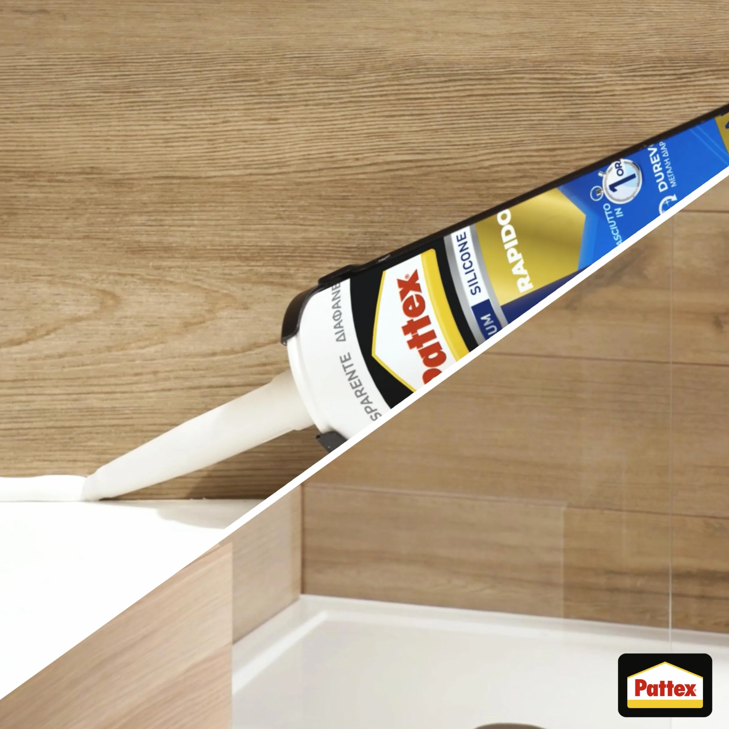Pattex Bagni&Cucine Rapido Trasparente, Silicone sigillante trasparente ad asciugatura rapida, impermeabile antimuffa 1x300ml