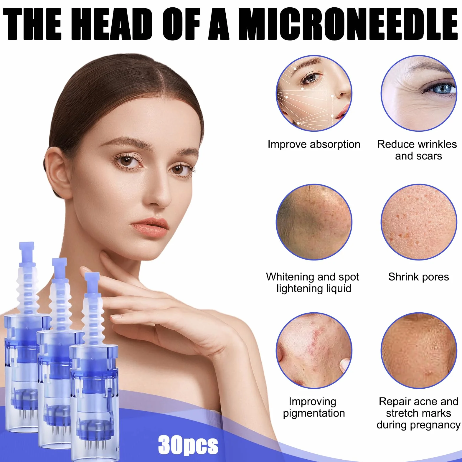 Vaileal 30 pezzi Microneedling: 12 pin Aghi di ricambio Derma Pen Micronago, Micro Electric Dermapen per la rimozione del dispositivo di acne, cicatrici e pieghe