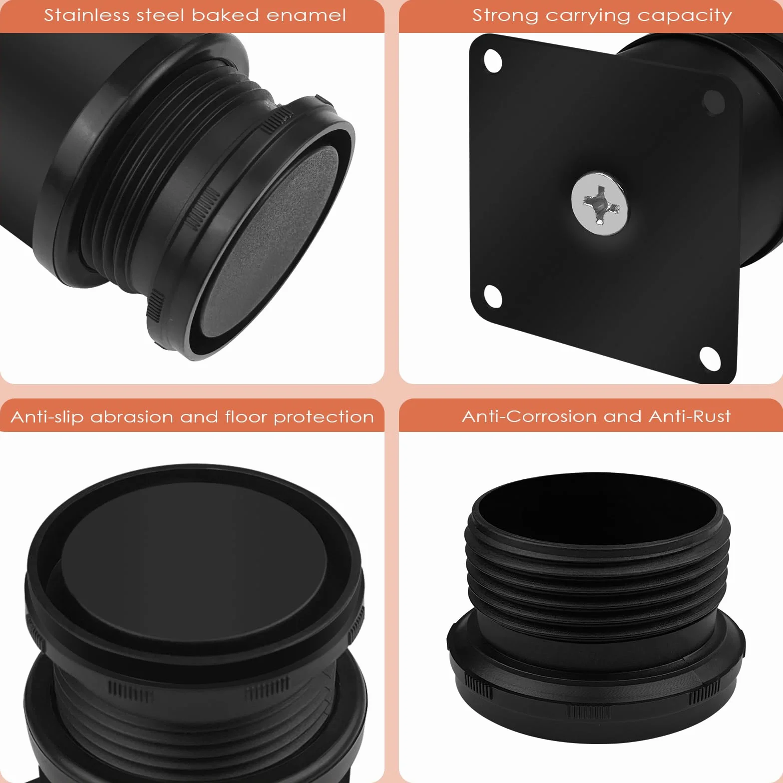Piedini per Mobili 50mm Regolabili 0-15mm con Viti in Acciaio Inossidabile, 4 Pezzi