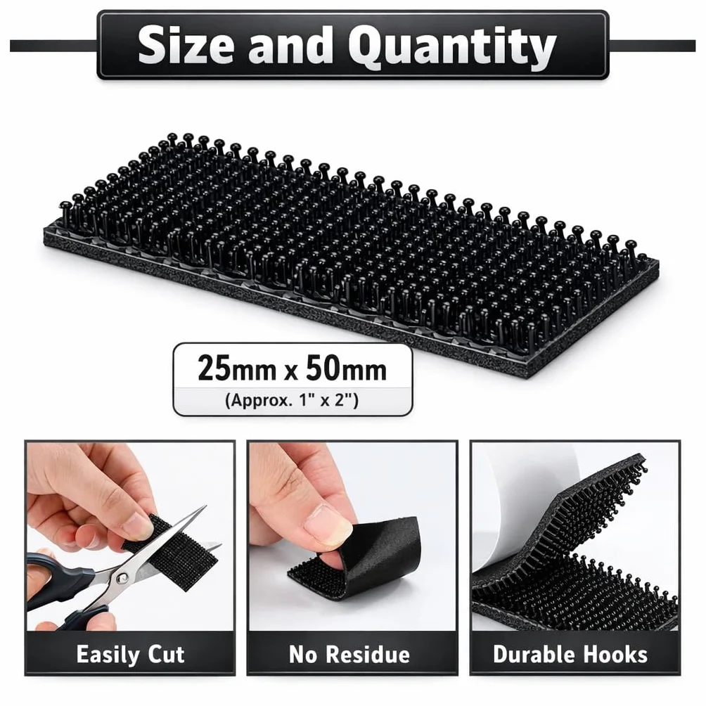 Dpm tapes Dual Lock SJ3870, 10 rettangolo fissaggio Auto, Dashcam, Go Pro, Supporto Pagamento Pedaggio, 25 mm x 50 mm, nero