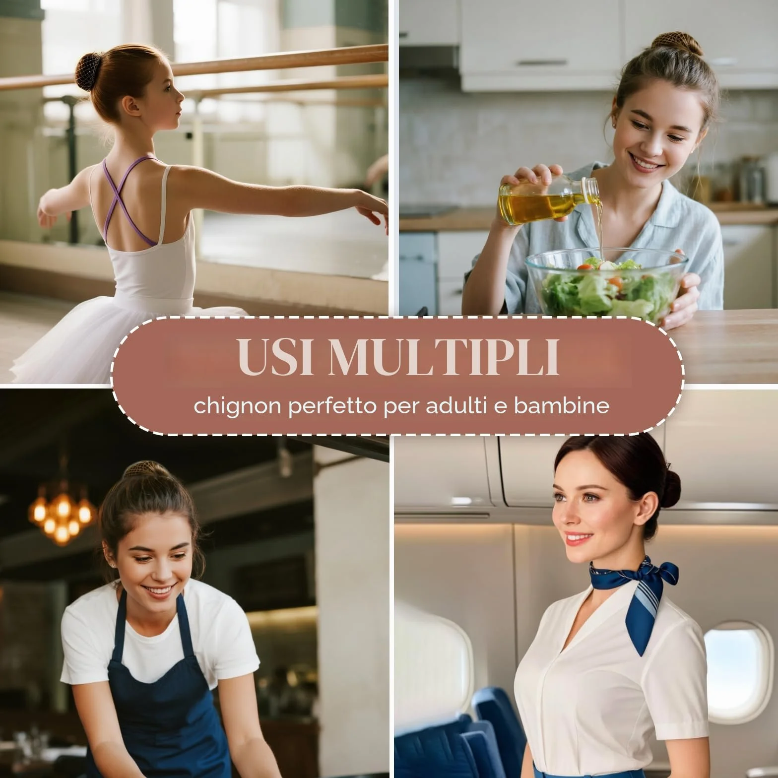 Retine per capelli per chignon, 20 reti per chignon con 20 forcine a forma di U per donne da 50 cm, rete invisibile per chignon, per ragazze, ballerine, chef, infermieri, assistenti di volo