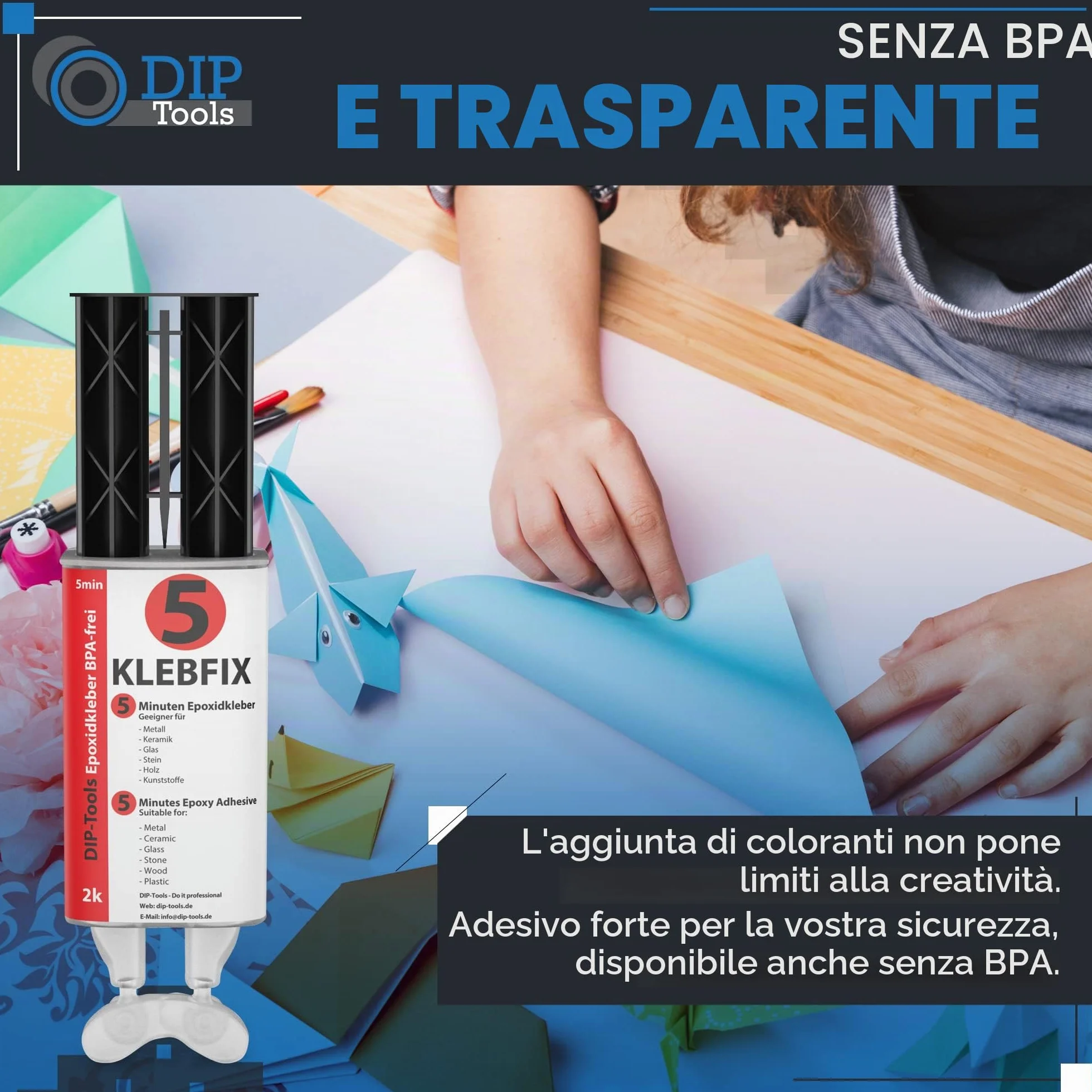 DIP-Tools KLEBFIX Colla Bicomponente Epossidica per Legno Metallo Vetro Plastica 25ml