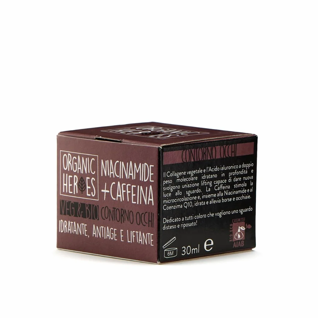 Organic Heroes | Contorno occhi antirughe Caffeina e Niacinamide Bio, Azione su borse e occhiaie, Contiene Caffeina naturale, Allevia borse e stanchezza, Contiene gelsomino, Azione antiage, 30ml