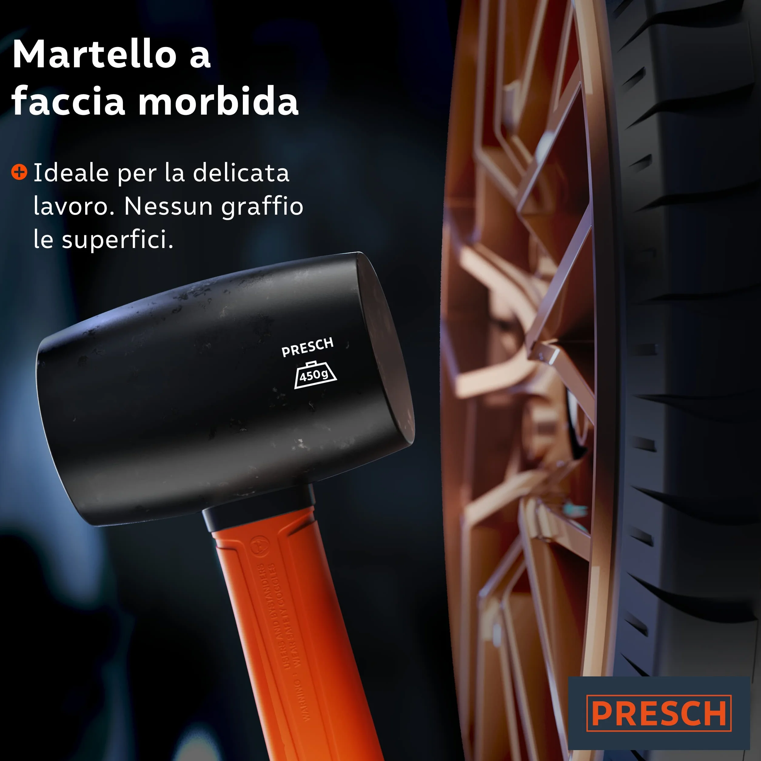 Presch Martello di gomma 450 g Mazza con manico in fibra di vetro ⌀ 55 mm Testa in materiale naturale per esterni