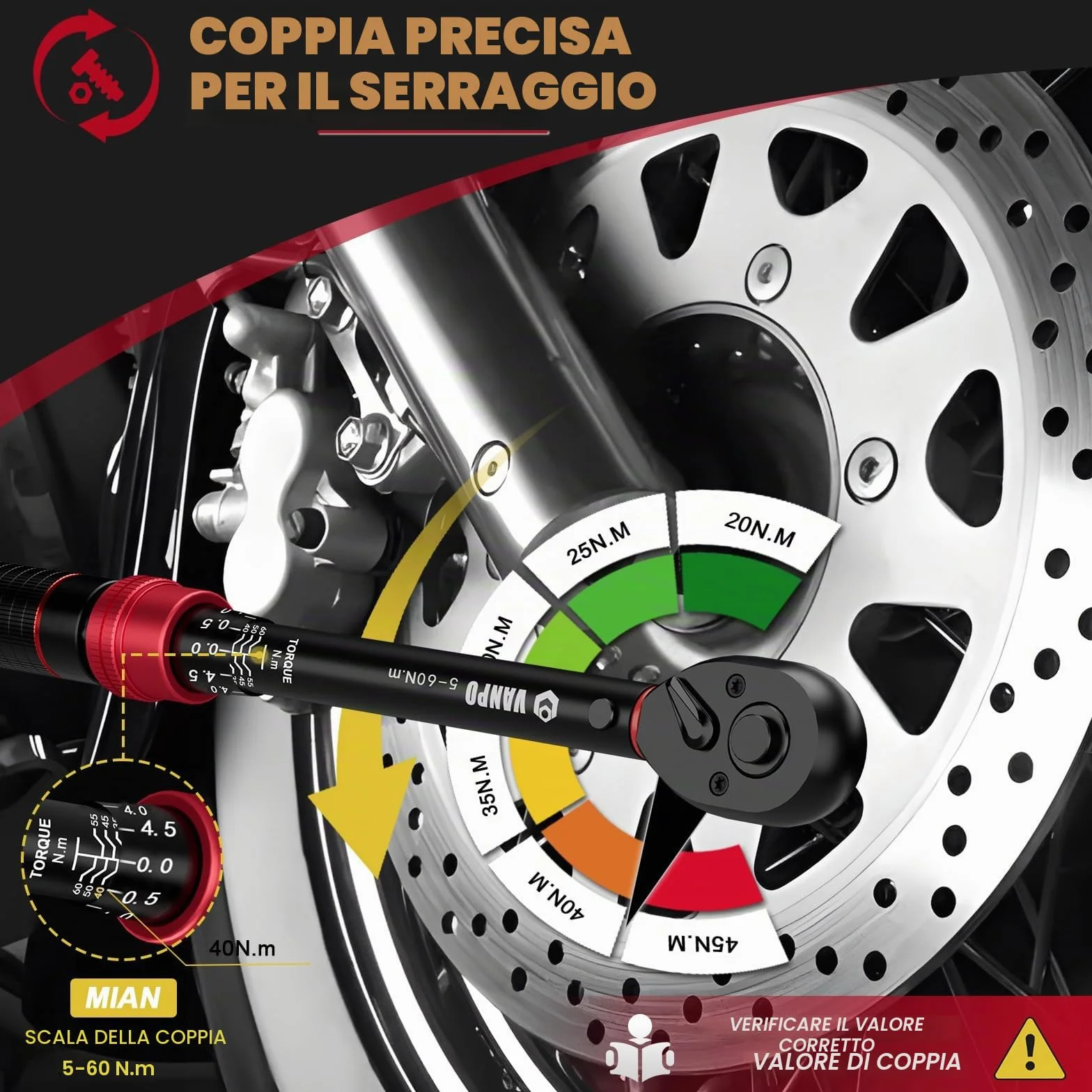VANPO Chiave Dinamometrica 5-60Nm 3/8" 72 Denti Set 3 Pezzi con Barra Prolunga 125mm e Adattatore
